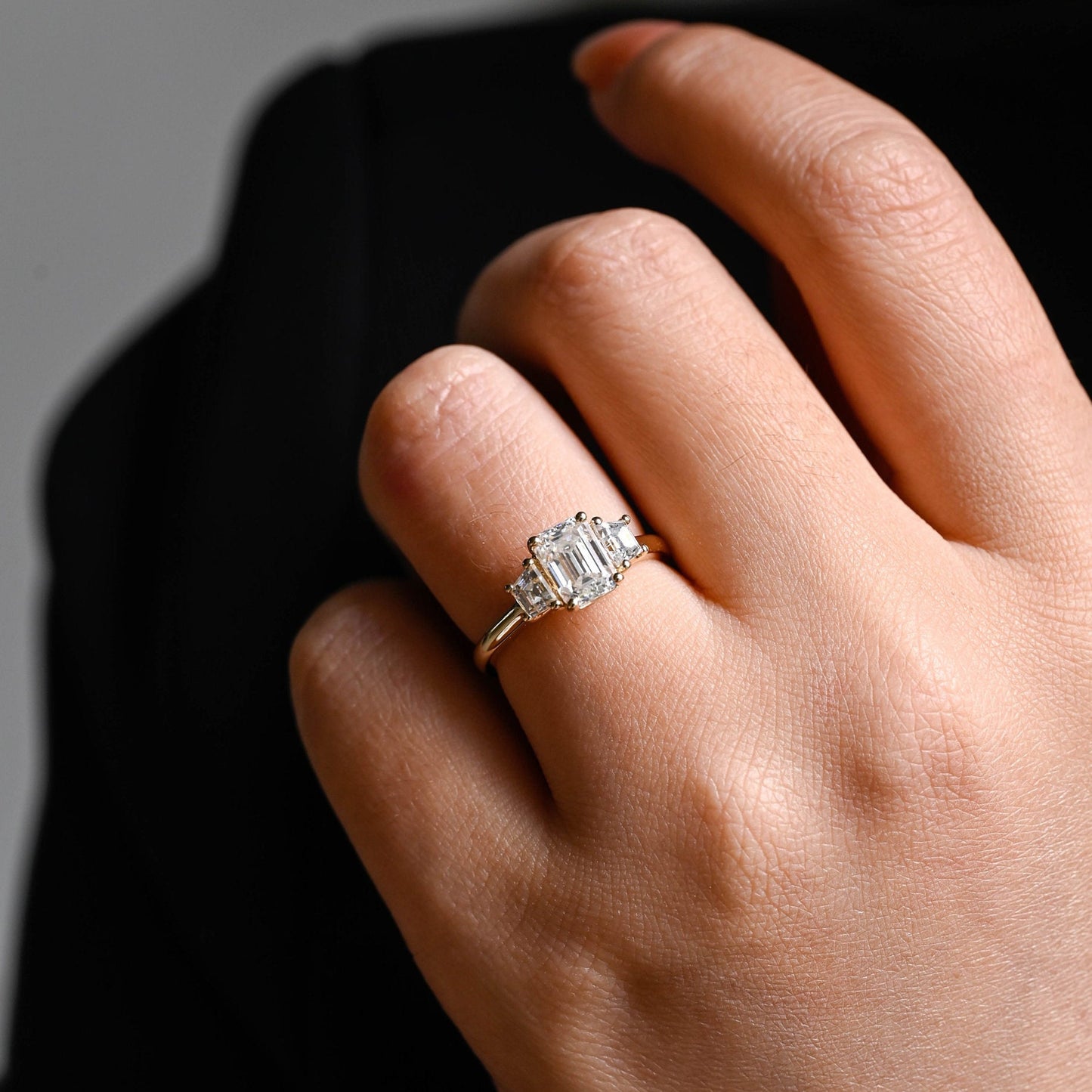 2.5 CT Emerald Cut Three Stone Moissanite Engagement Ring