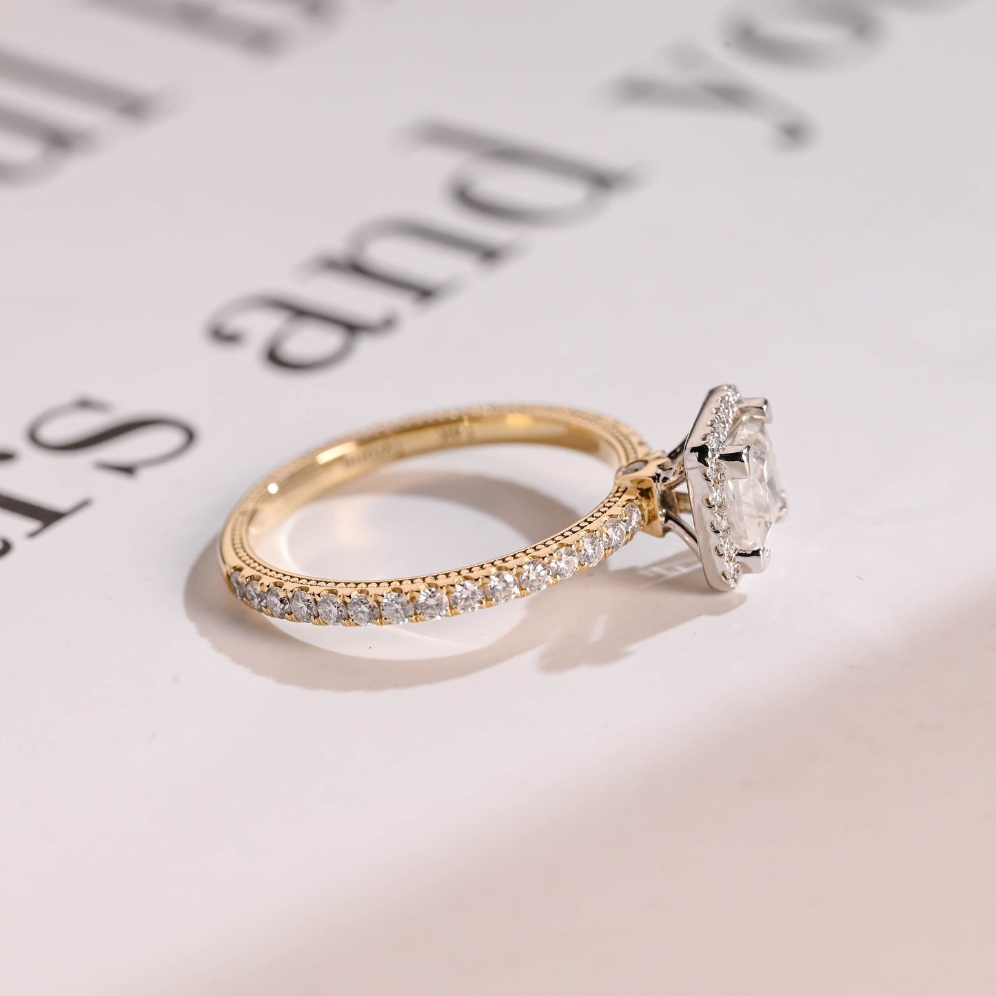1.5 CT Princess Cut Halo Moissanite Engagement Ring