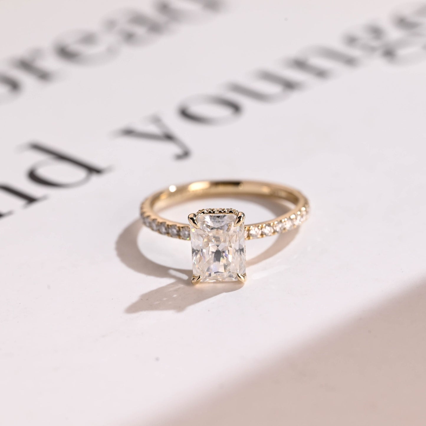 3.5 CT Radiant Cut Hidden Halo Moissanite Engagement Ring