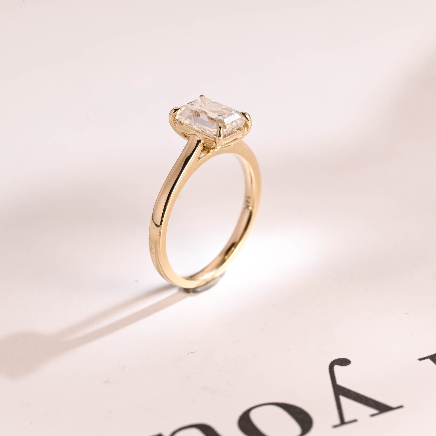 2.0 CT Emerald Cut Solitaire Moissanite Engagement Ring