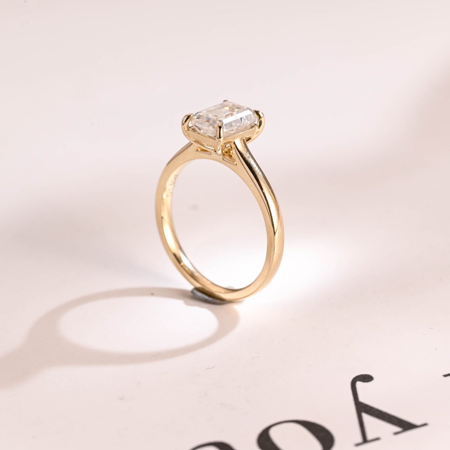 2.0 CT Emerald Cut Solitaire Moissanite Engagement Ring