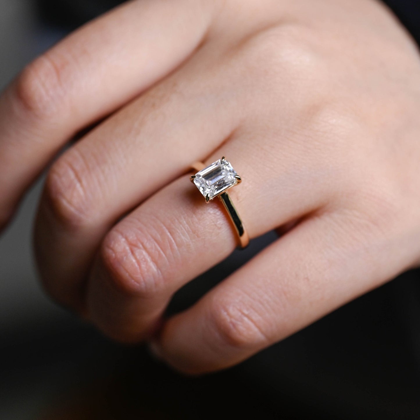 2.0 CT Emerald Cut Solitaire Moissanite Engagement Ring