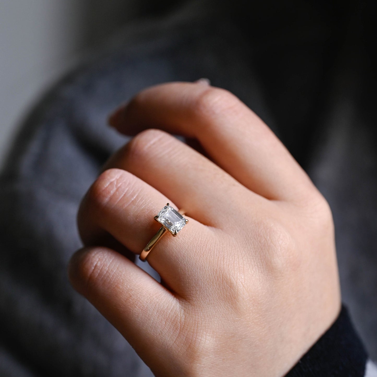 2.0 CT Emerald Cut Solitaire Moissanite Engagement Ring
