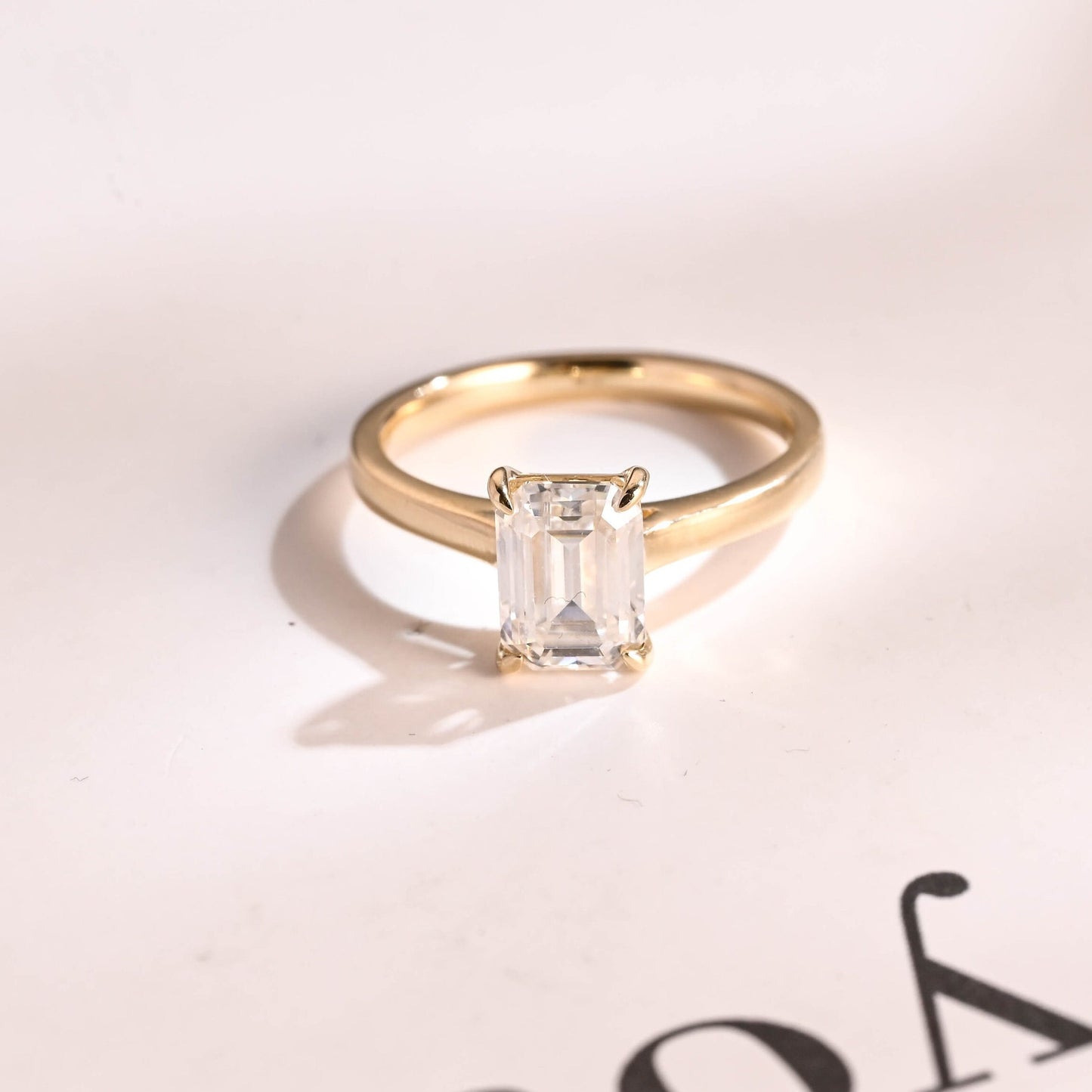 2.0 CT Emerald Cut Solitaire Moissanite Engagement Ring