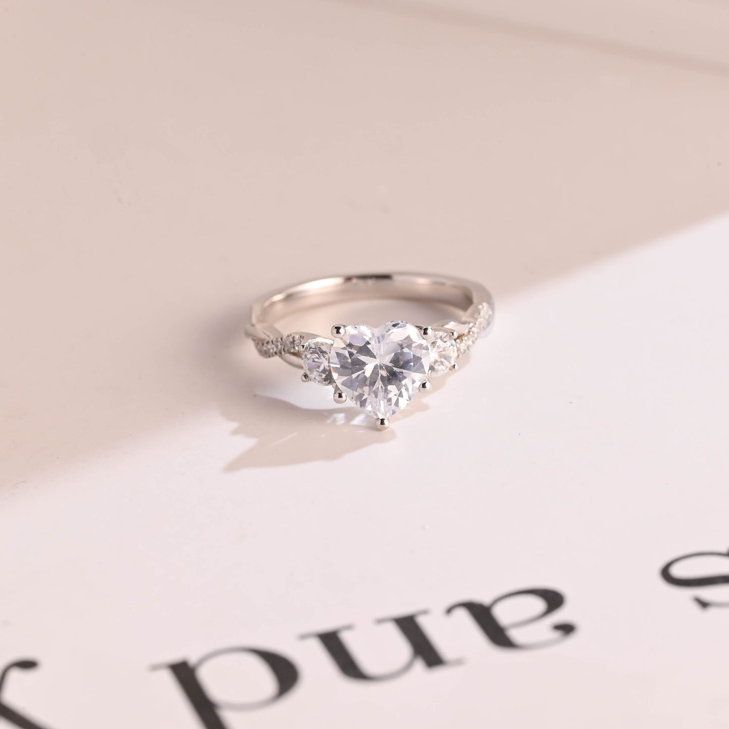 1.5 CT Heart Cut Three Stone With Twisted Shank Moissanite Engagement Ring