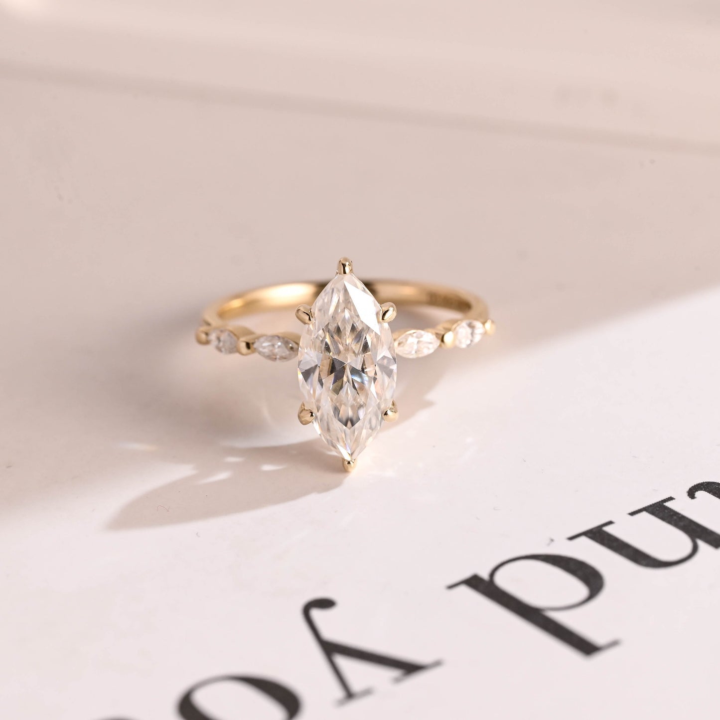 3 CT Marquise Cut Hidden Halo Moissanite Engagement Ring