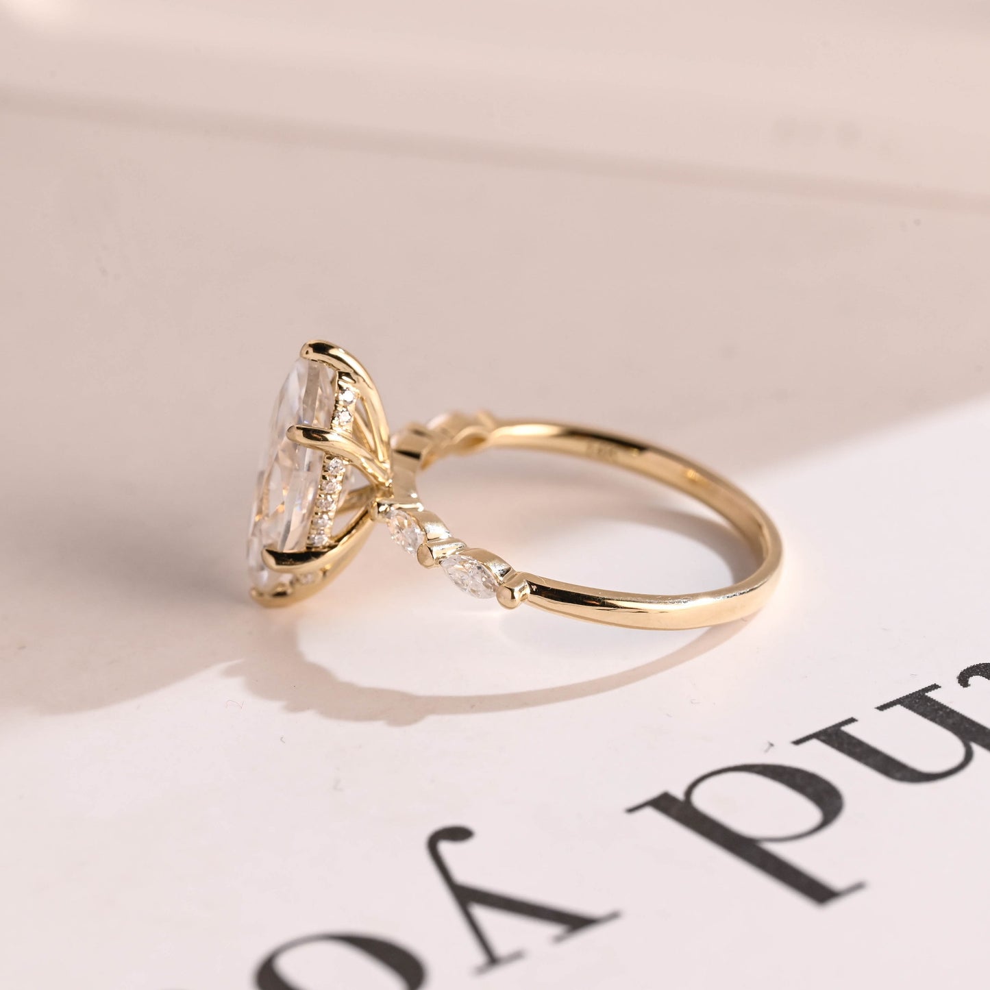 3 CT Marquise Cut Hidden Halo Moissanite Engagement Ring