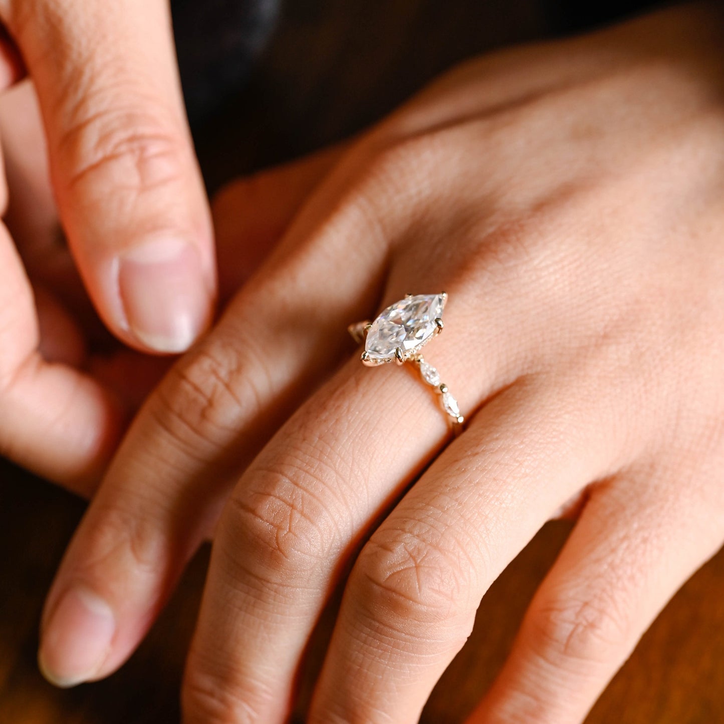3 CT Marquise Cut Hidden Halo Moissanite Engagement Ring
