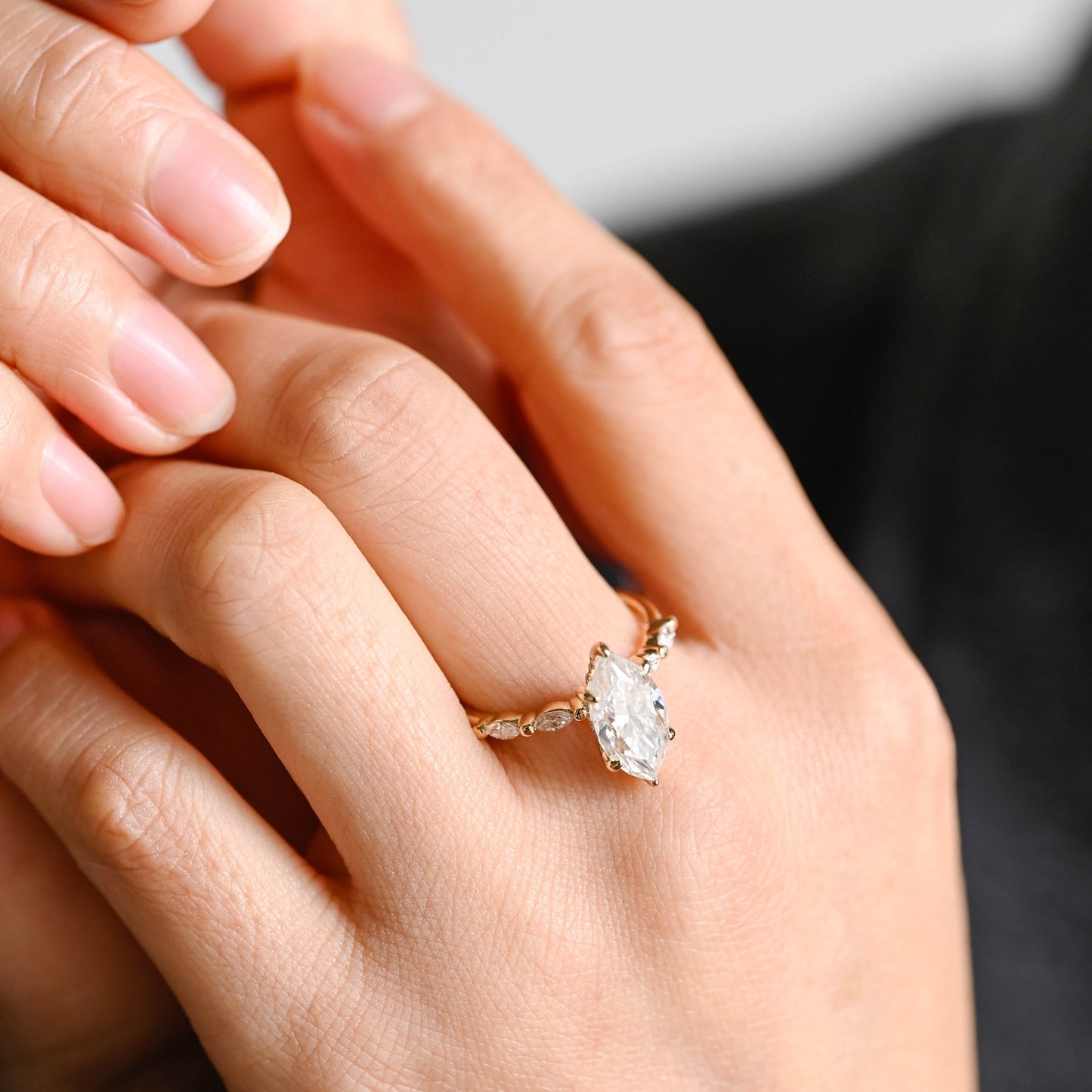 3 CT Marquise Cut Hidden Halo Moissanite Engagement Ring