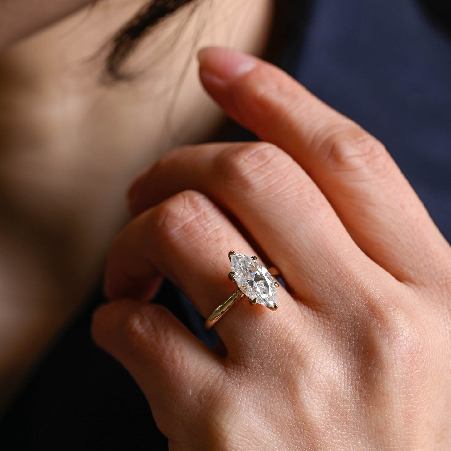 3.0 CT Marquise Cut Solitaire Moissanite Engagement Ring