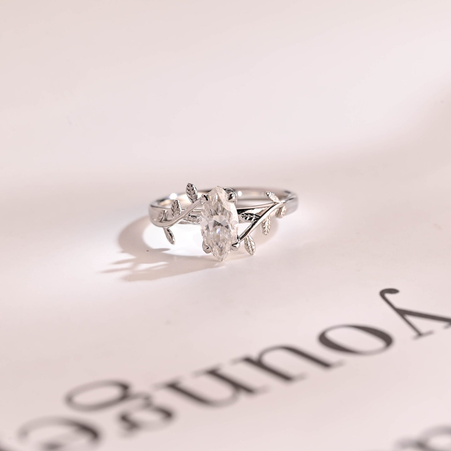 0.8 CT Marquise Cut Leaf Moissanite Engagement Ring