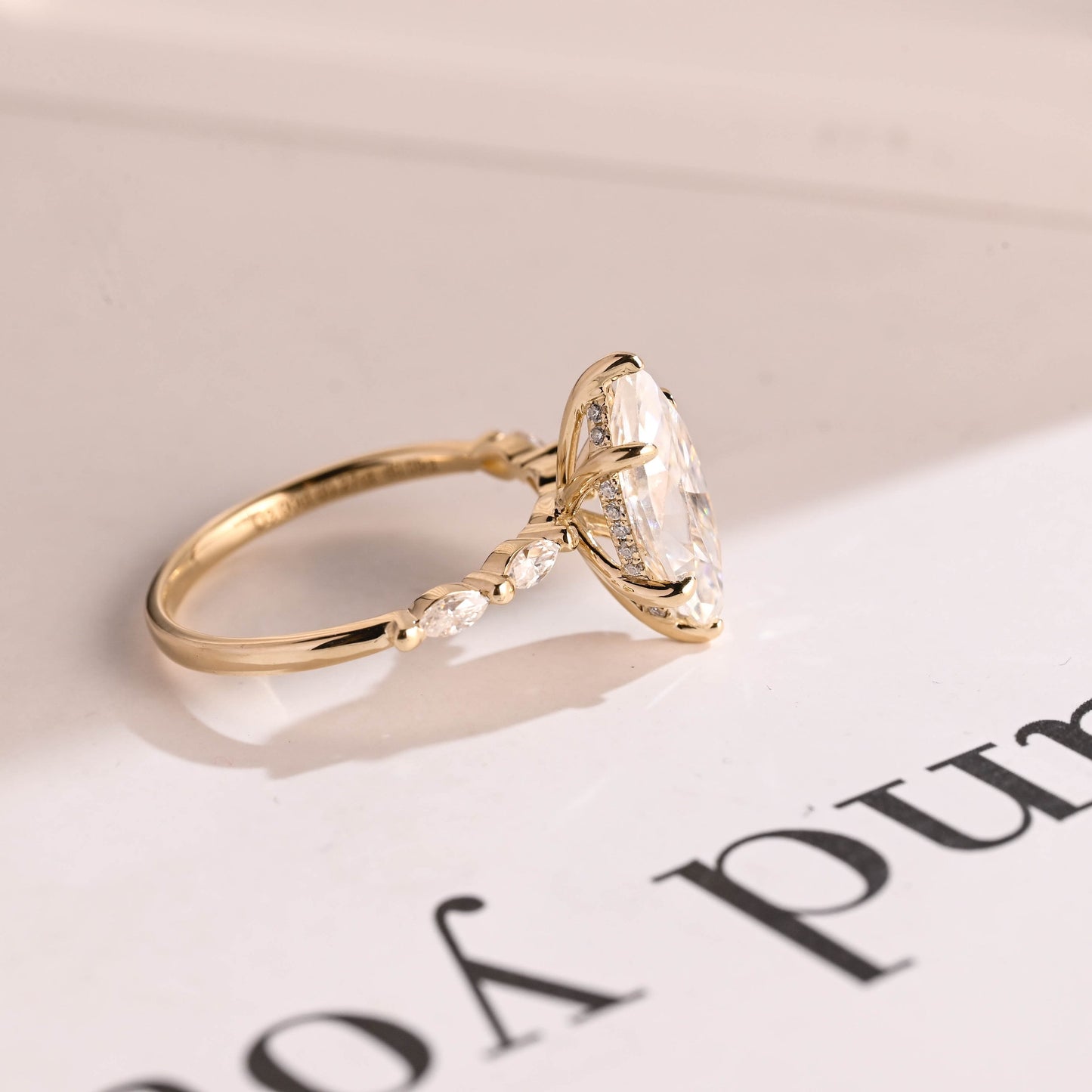 3 CT Marquise Cut Hidden Halo Moissanite Engagement Ring