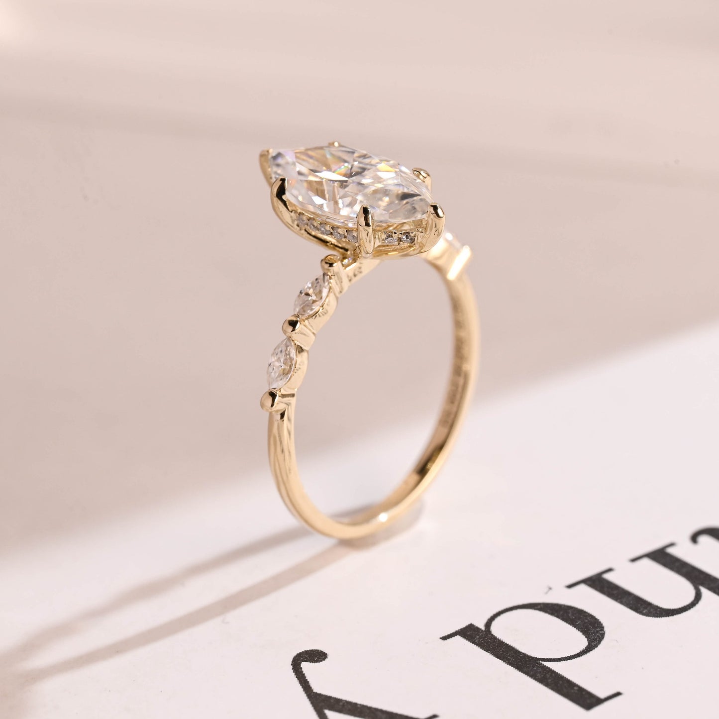 3 CT Marquise Cut Hidden Halo Moissanite Engagement Ring