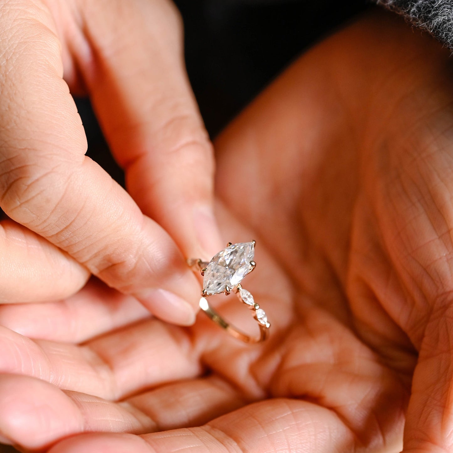3 CT Marquise Cut Hidden Halo Moissanite Engagement Ring