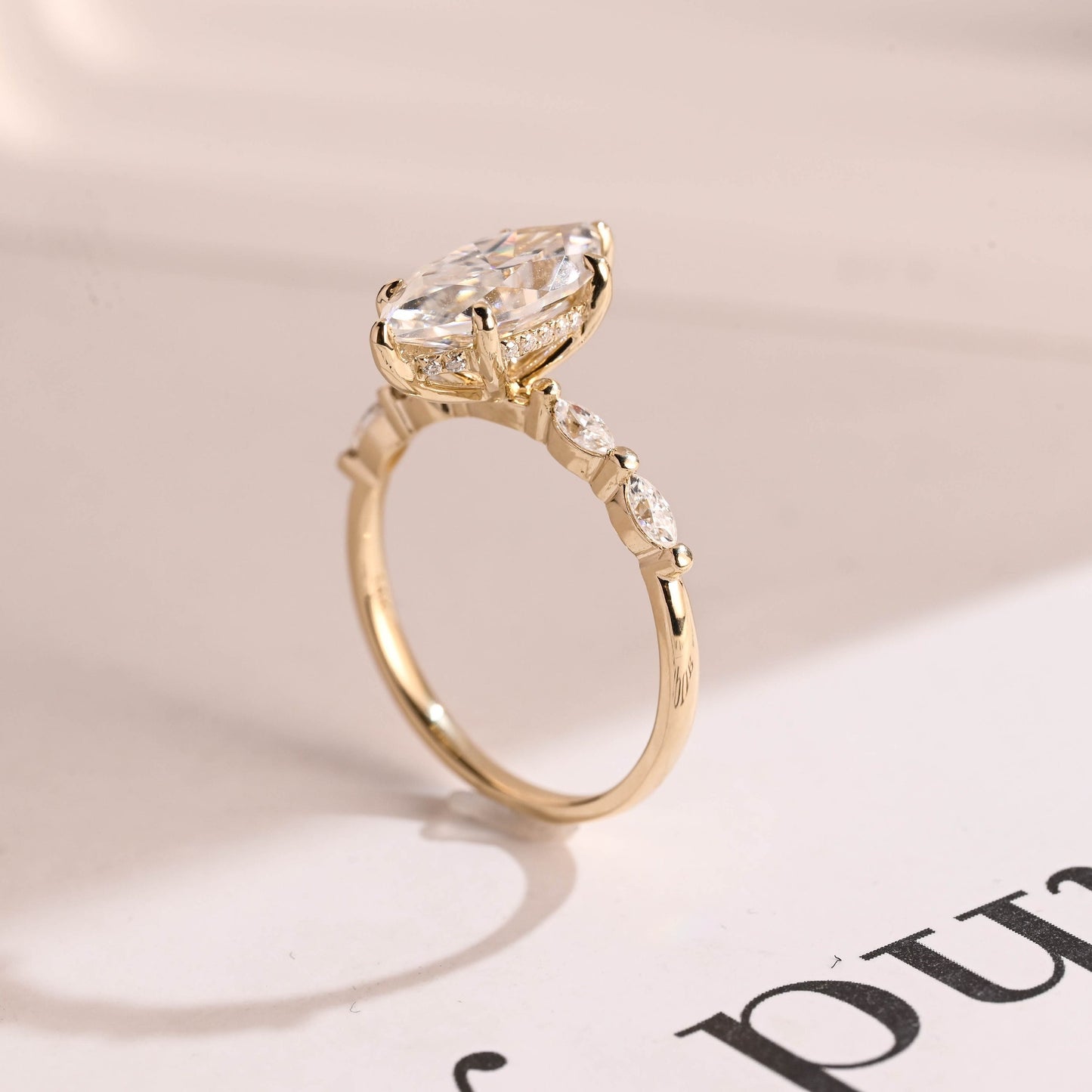 3 CT Marquise Cut Hidden Halo Moissanite Engagement Ring