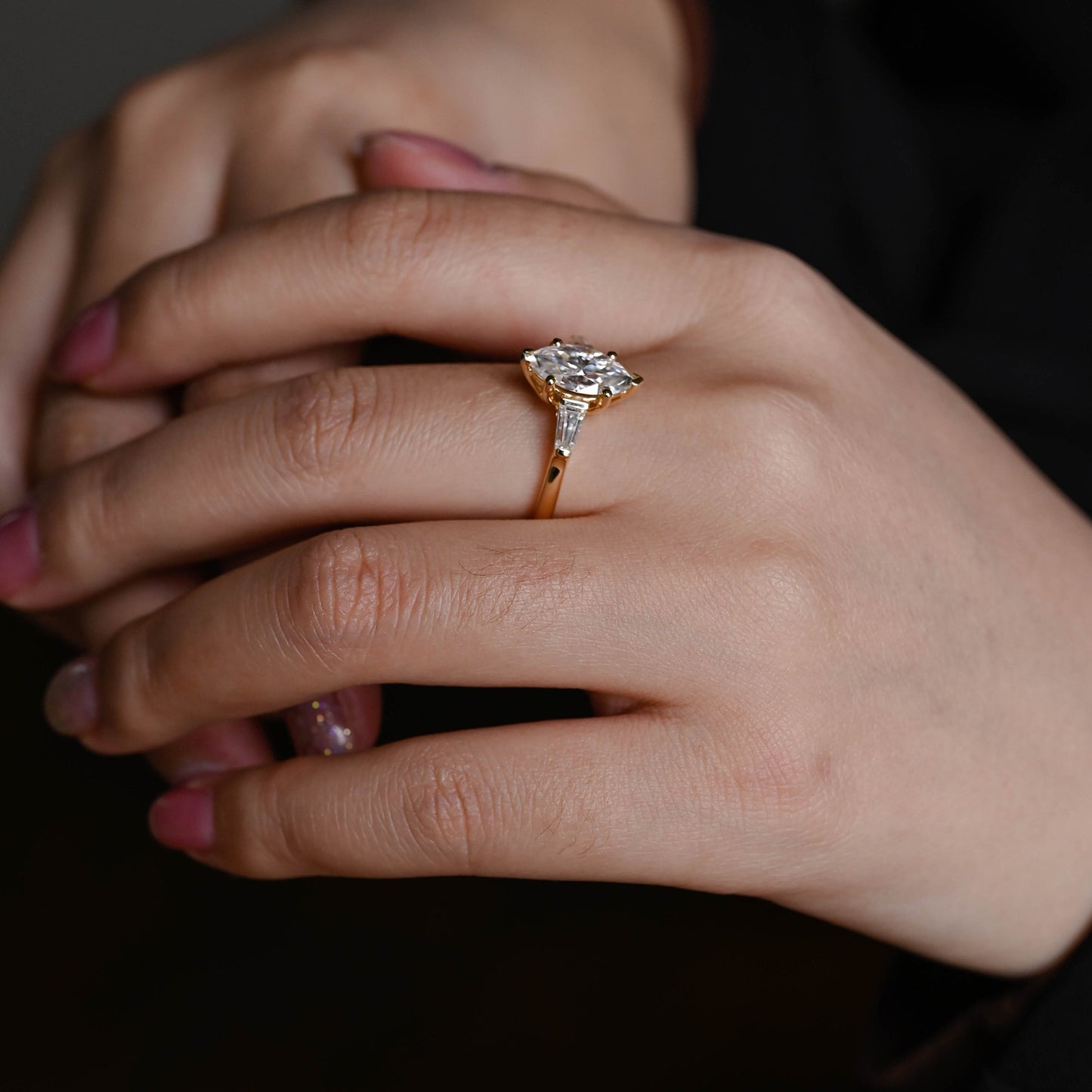 2.5 CT Marquise Cut Three Stone Moissanite Engagement Ring