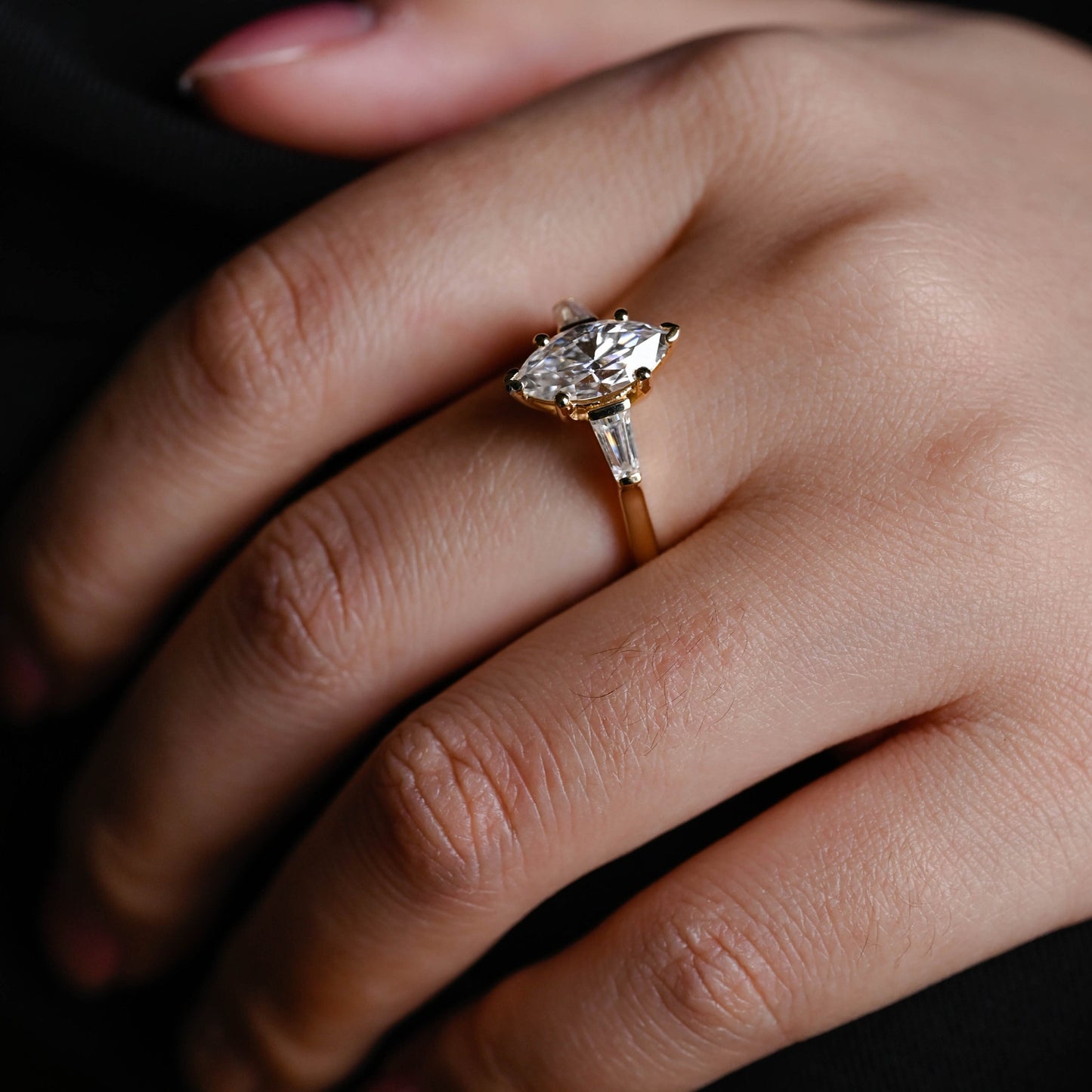 2.5 CT Marquise Cut Three Stone Moissanite Engagement Ring