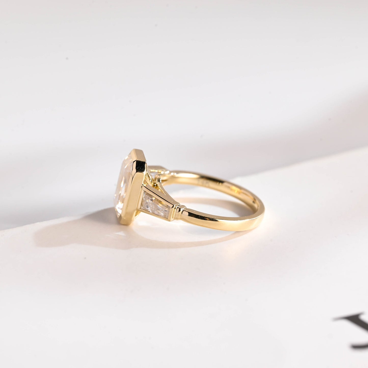 2.0 CT Emerald Cut Three Stone Moissanite Engagement Ring