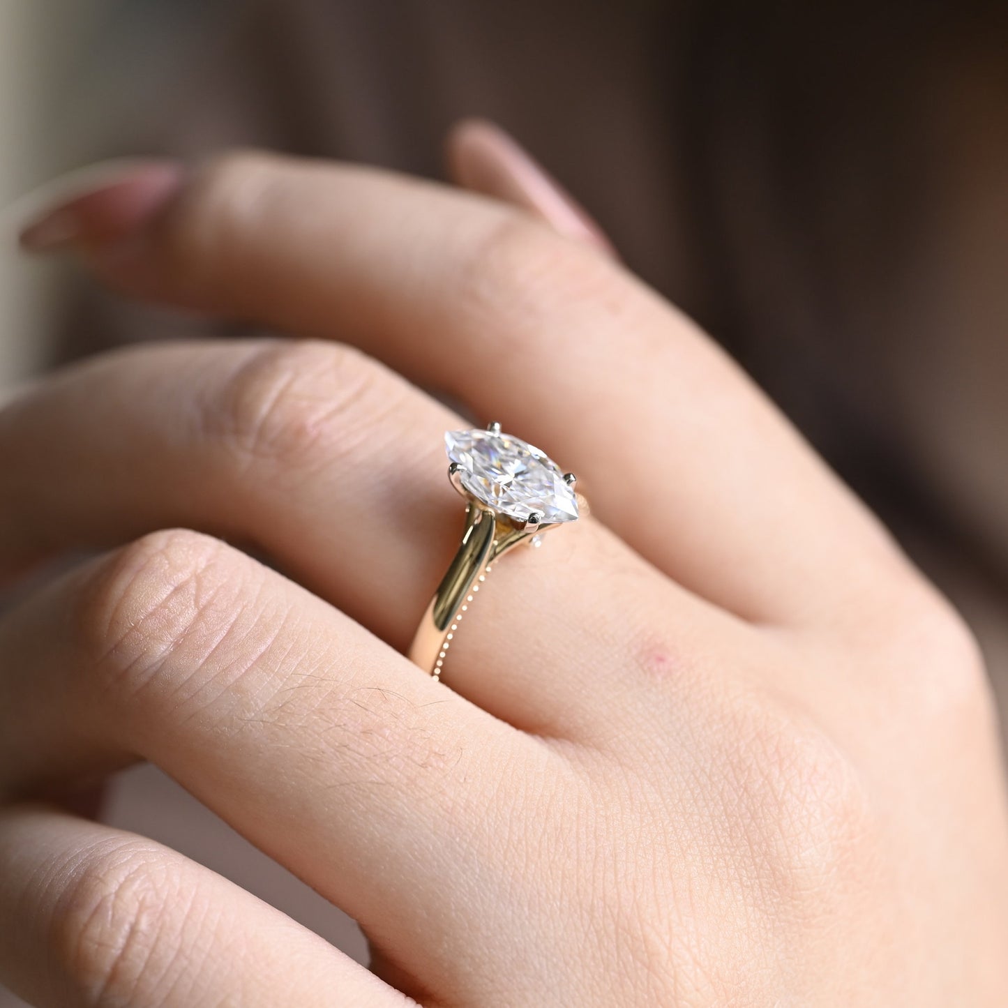 2.0 CT Marquise Cut Solitaire Moissanite Engagement Ring