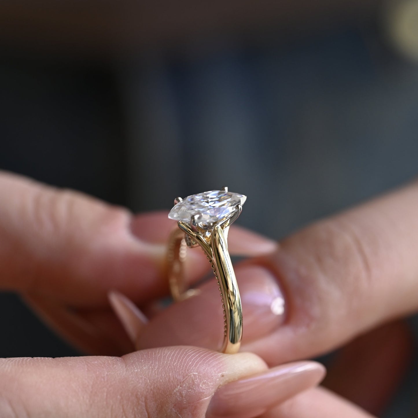 2.0 CT Marquise Cut Solitaire Moissanite Engagement Ring