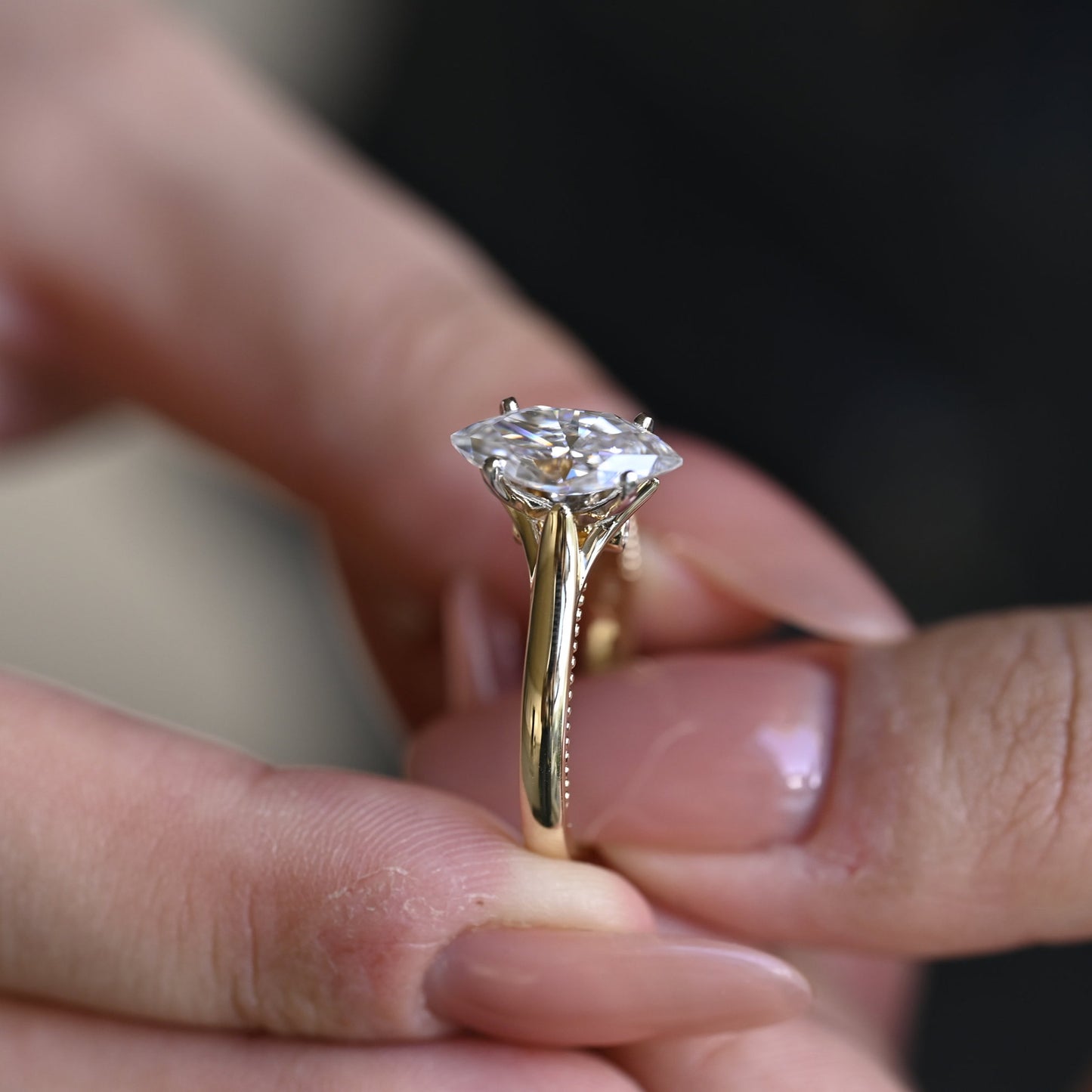 2.0 CT Marquise Cut Solitaire Moissanite Engagement Ring