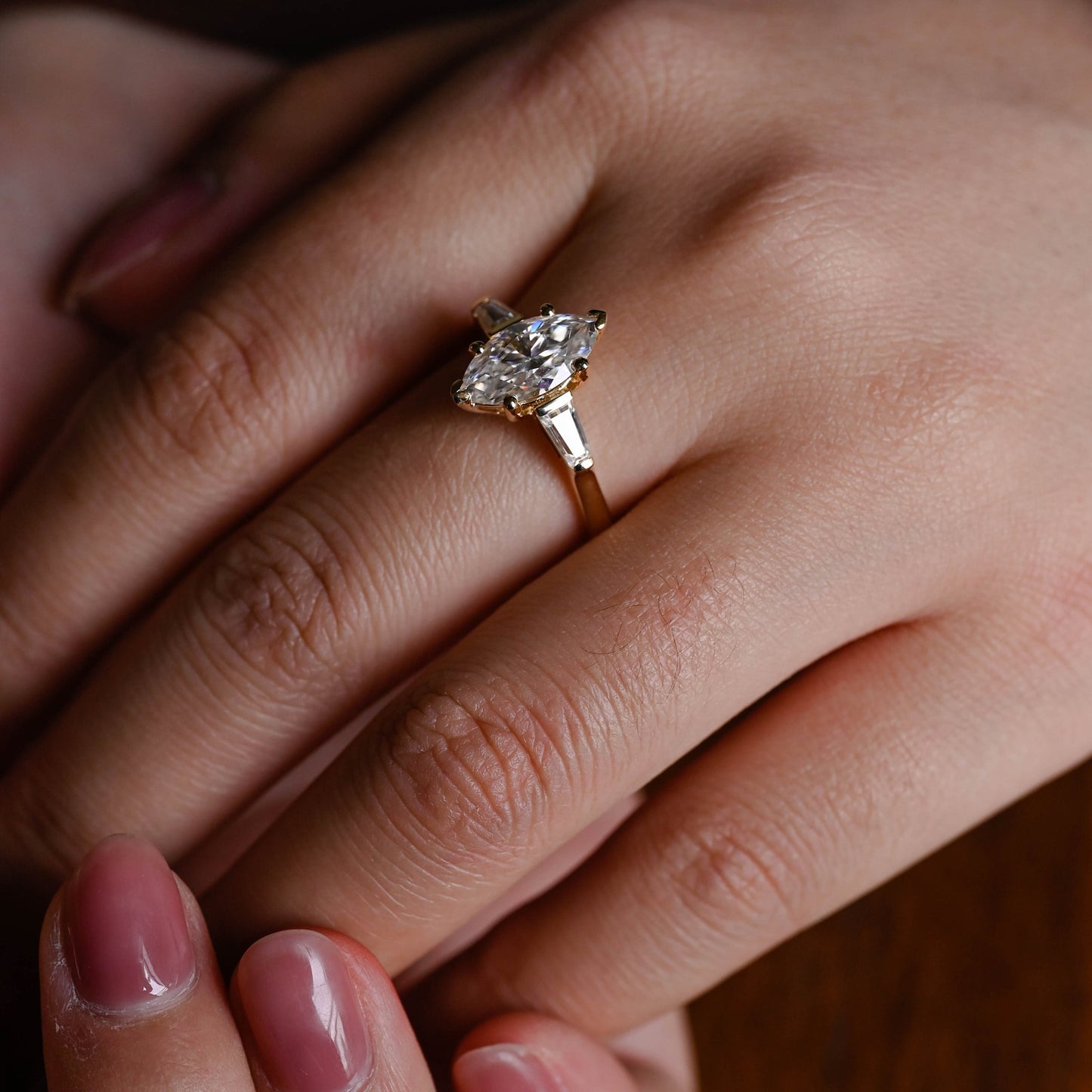 2.5 CT Marquise Cut Three Stone Moissanite Engagement Ring