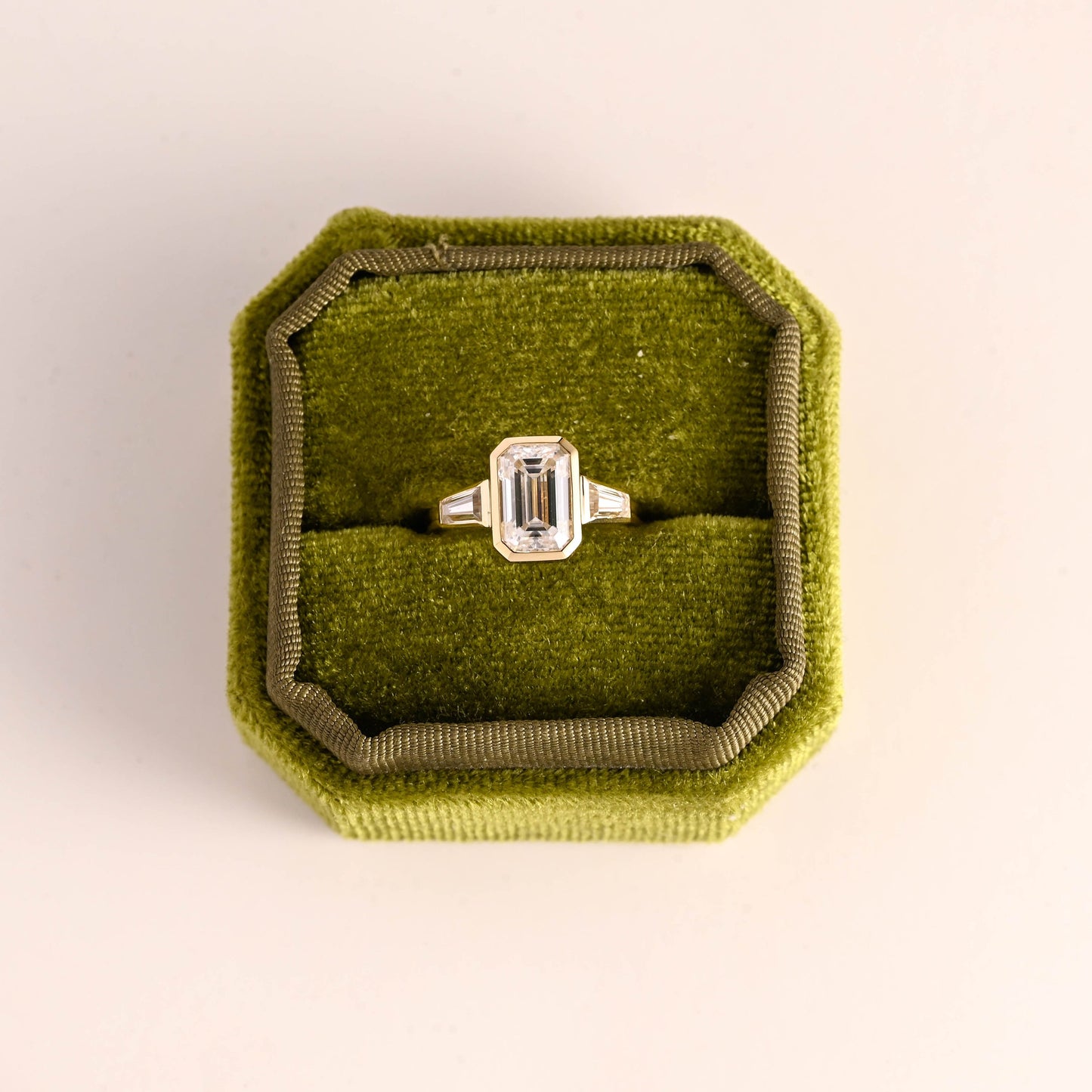 2.0 CT Emerald Cut Three Stone Moissanite Engagement Ring