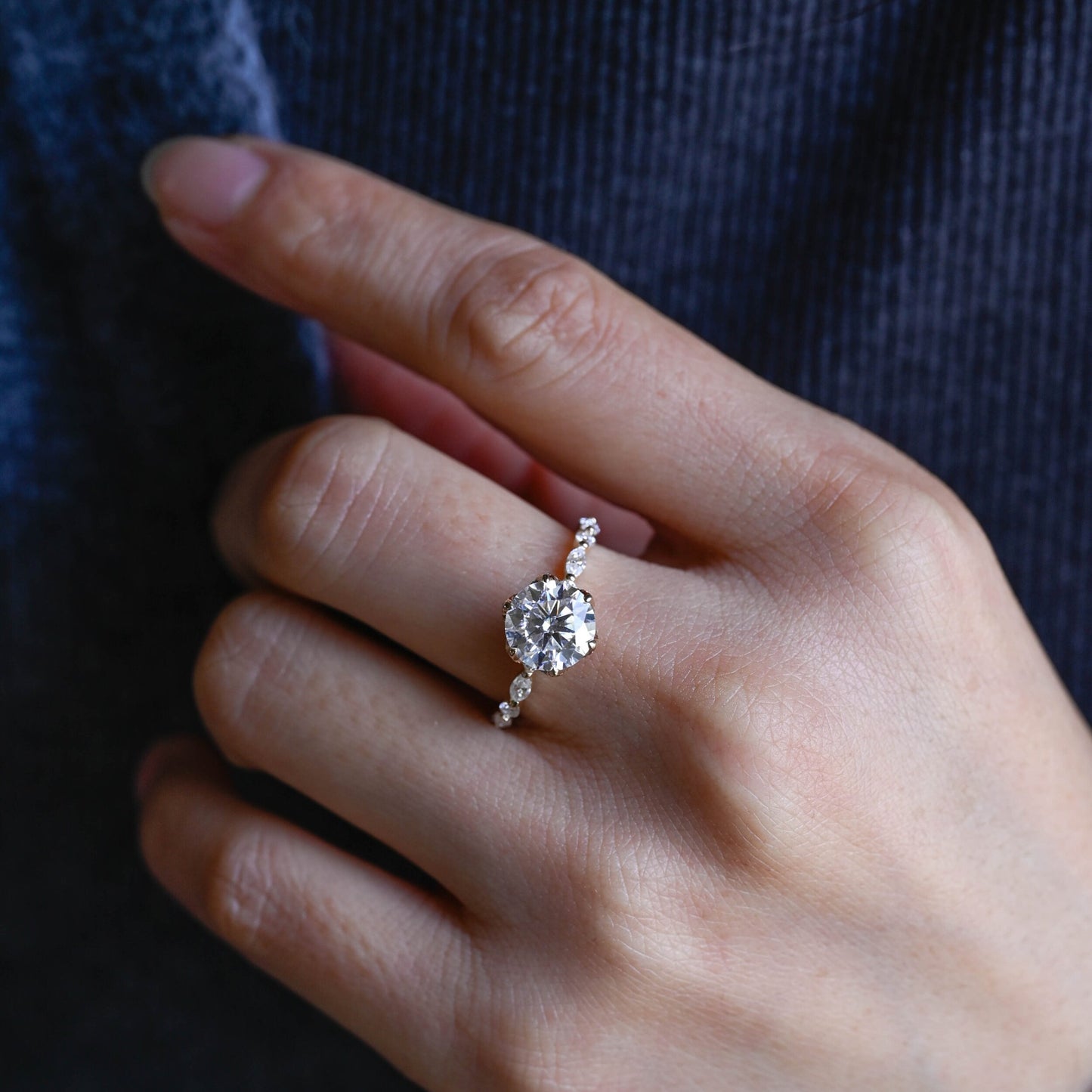 3.0 CT Round Cut Pave Moissanite Engagement Ring
