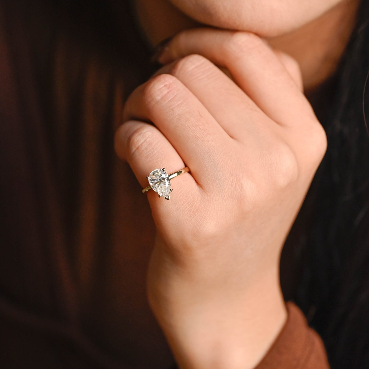 3.0 CT Pear Cut Solitaire Moissanite Engagement Ring