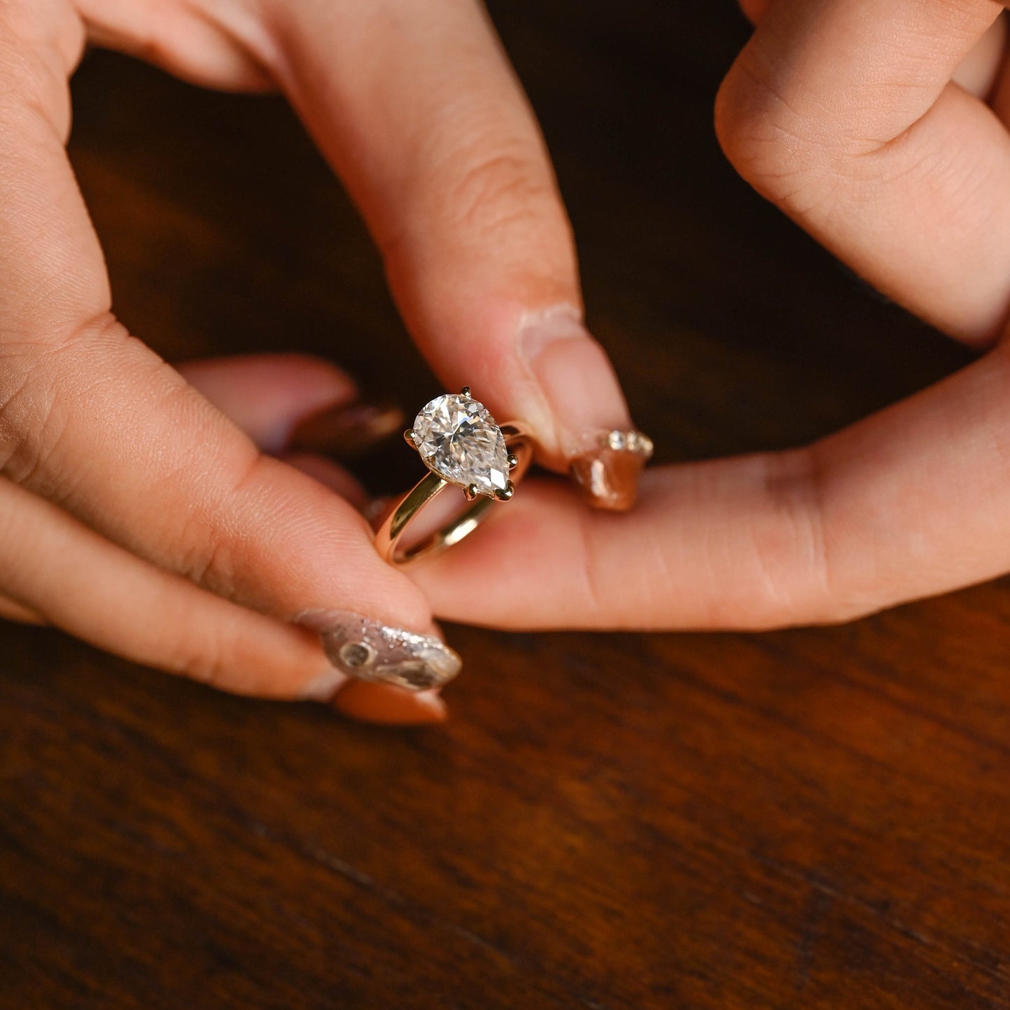 3.0 CT Pear Cut Solitaire Moissanite Engagement Ring