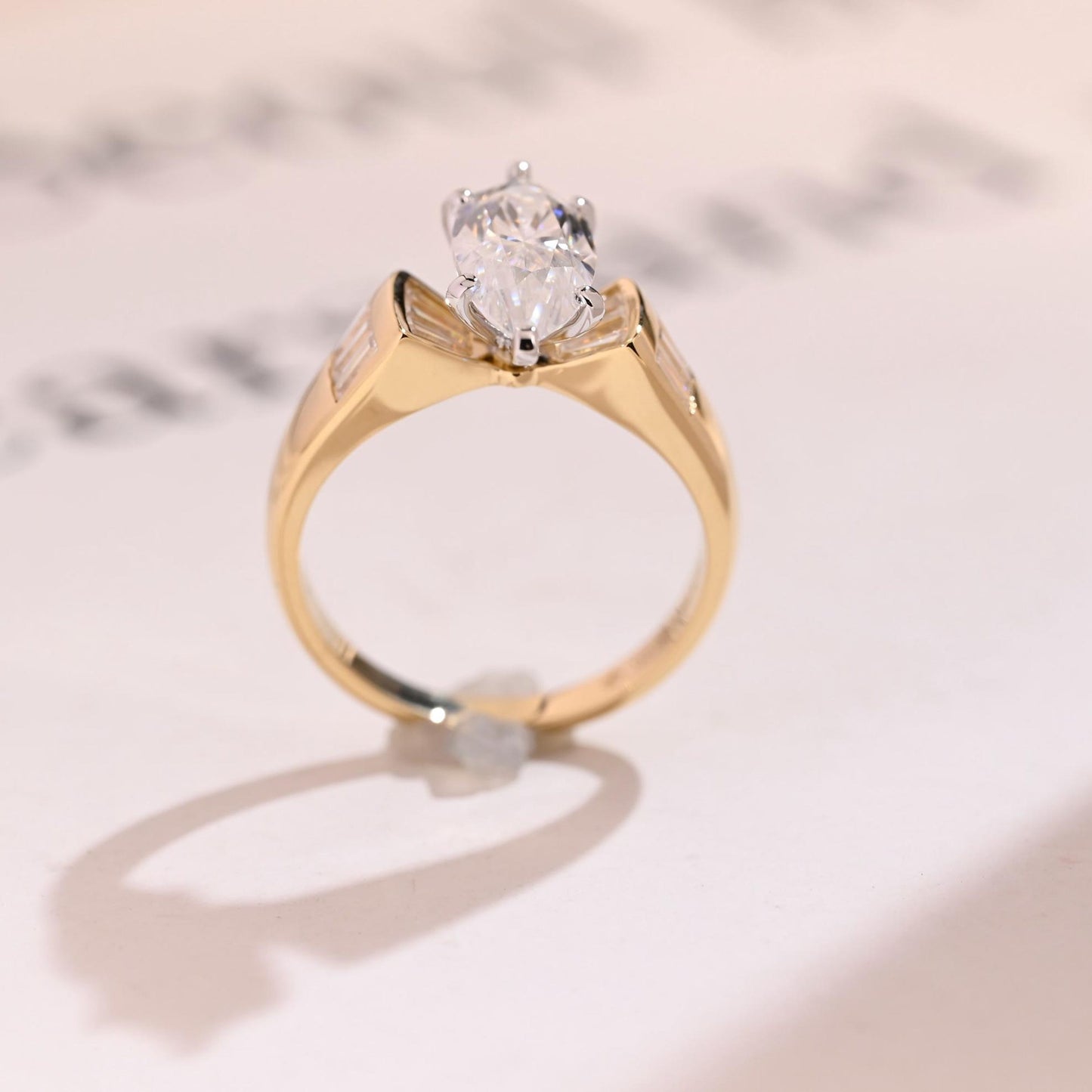 3 CT Marquise Cut Unique Wide Band Moissanite Engagement Ring