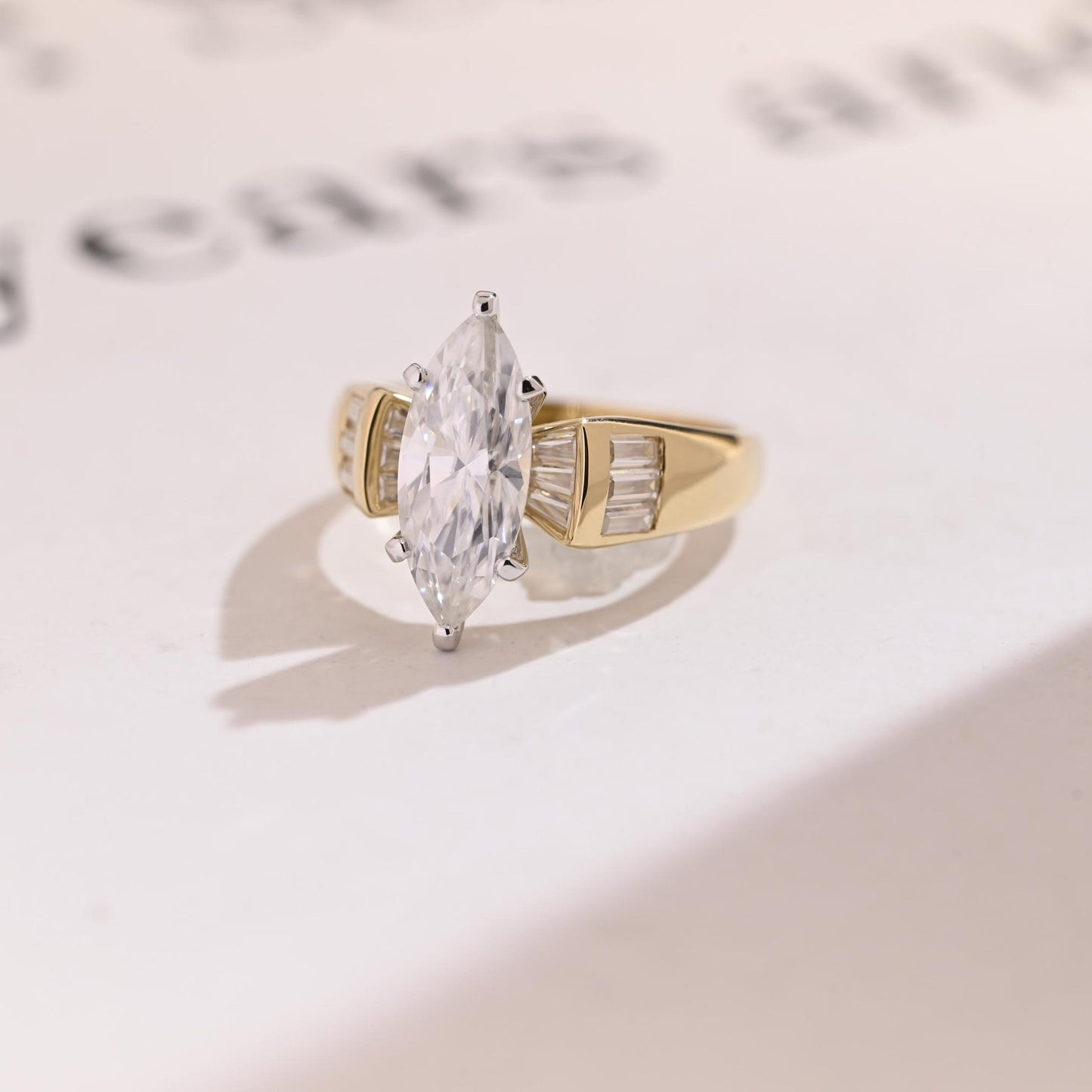 3 CT Marquise Cut Unique Wide Band Moissanite Engagement Ring