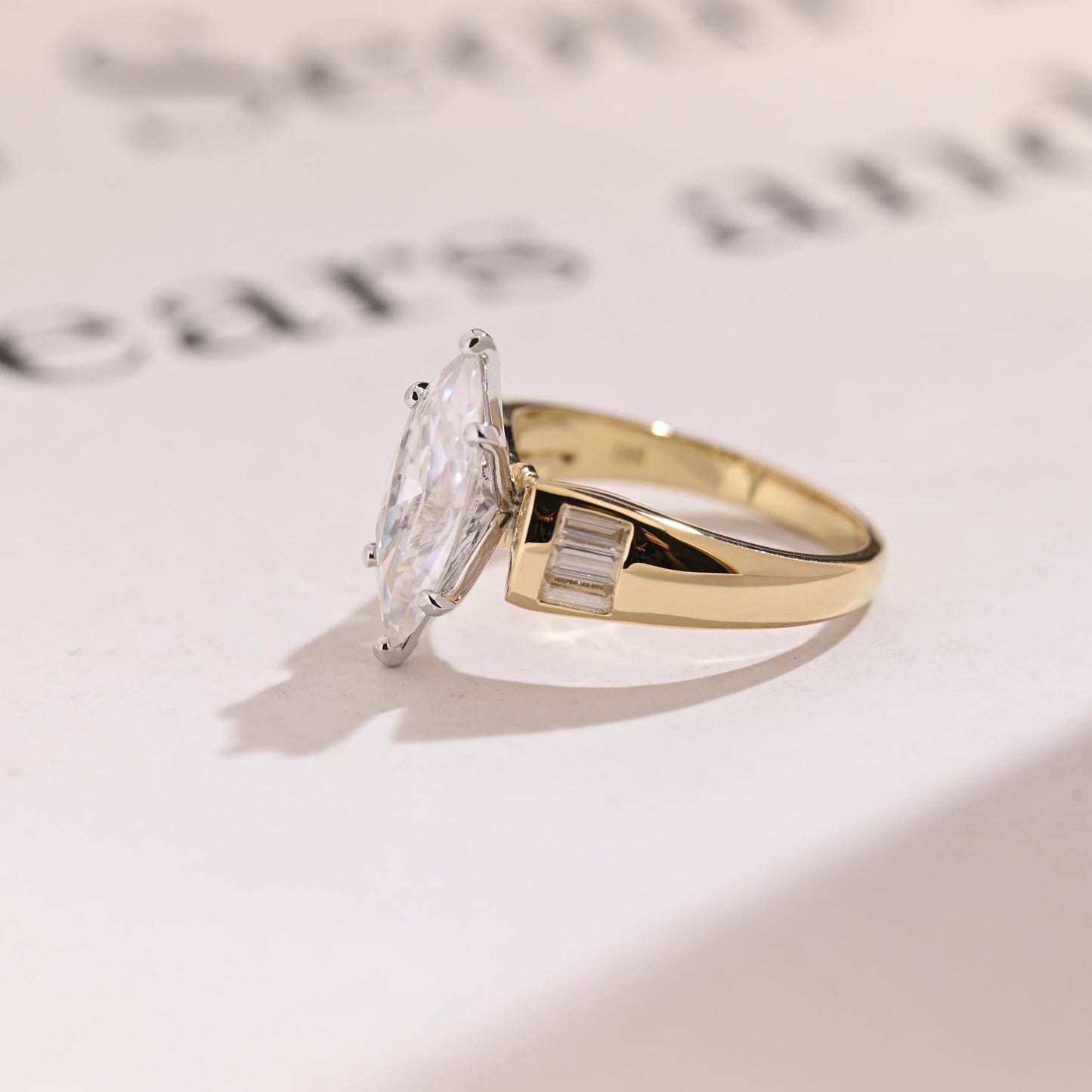 3 CT Marquise Cut Unique Wide Band Moissanite Engagement Ring