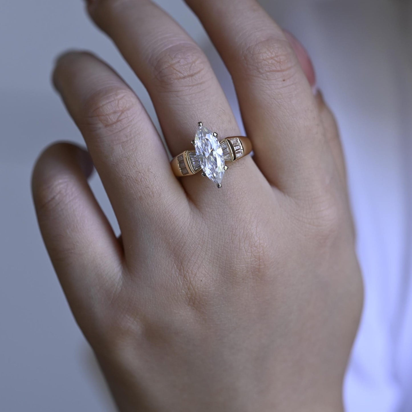 3 CT Marquise Cut Unique Wide Band Moissanite Engagement Ring