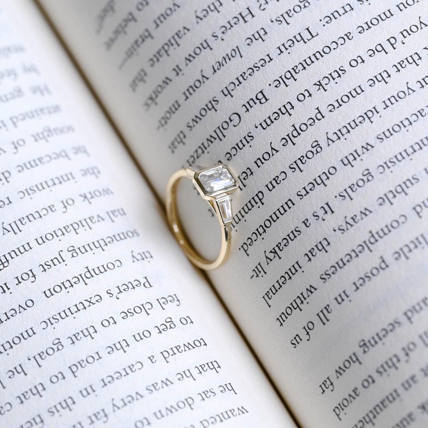 2.0 CT Emerald Cut Three Stone Moissanite Engagement Ring