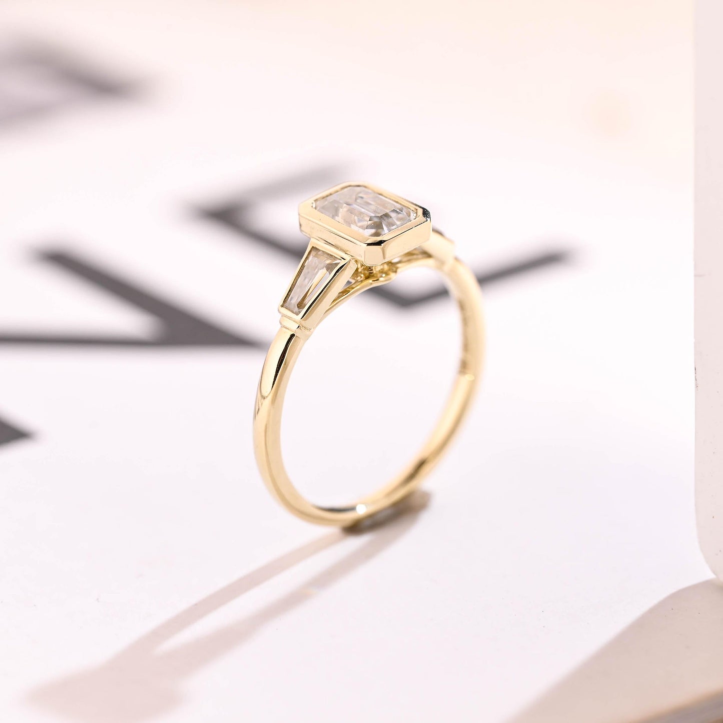 2.0 CT Emerald Cut Three Stone Moissanite Engagement Ring