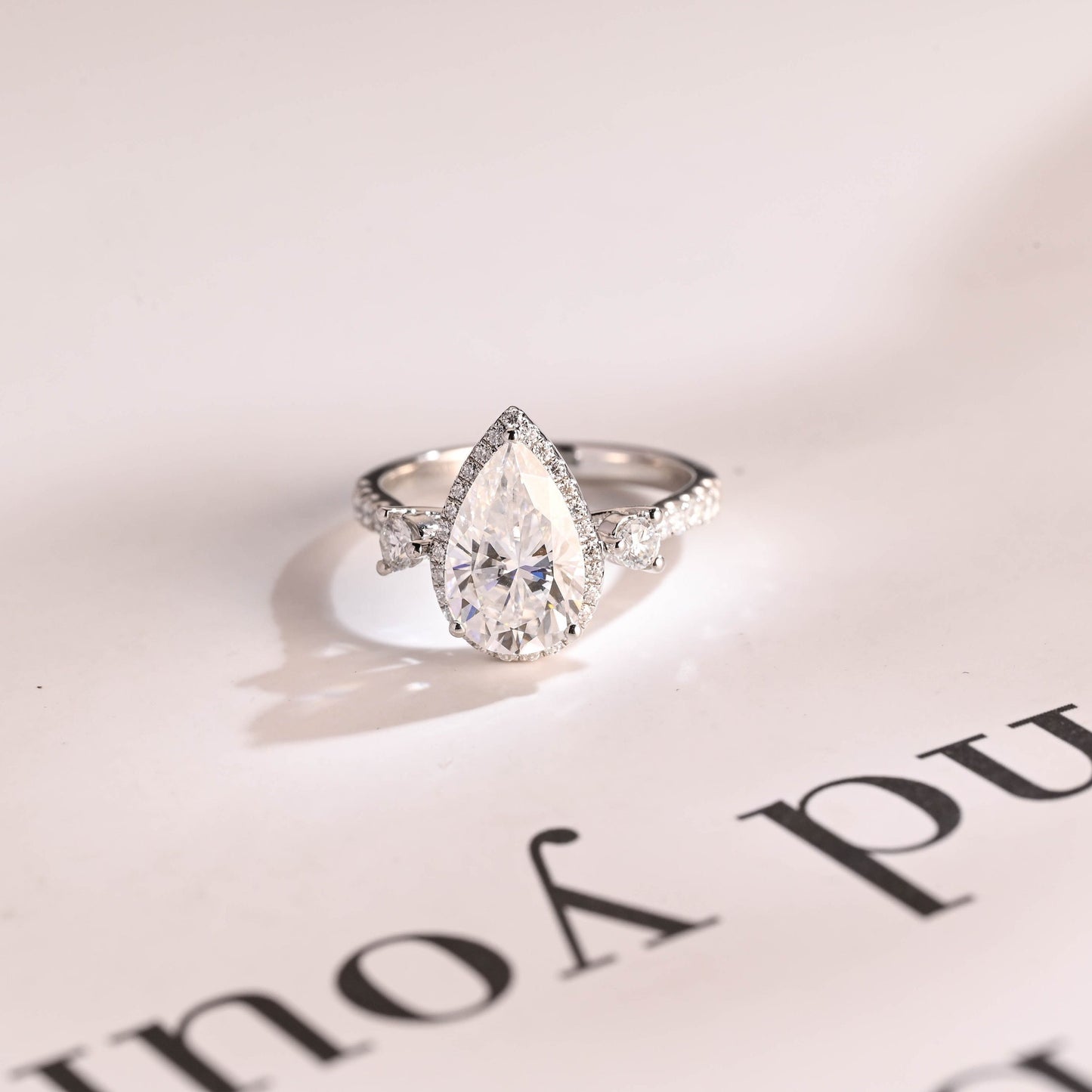 4.0 CT Pear Cut Halo Moissanite Engagement Ring