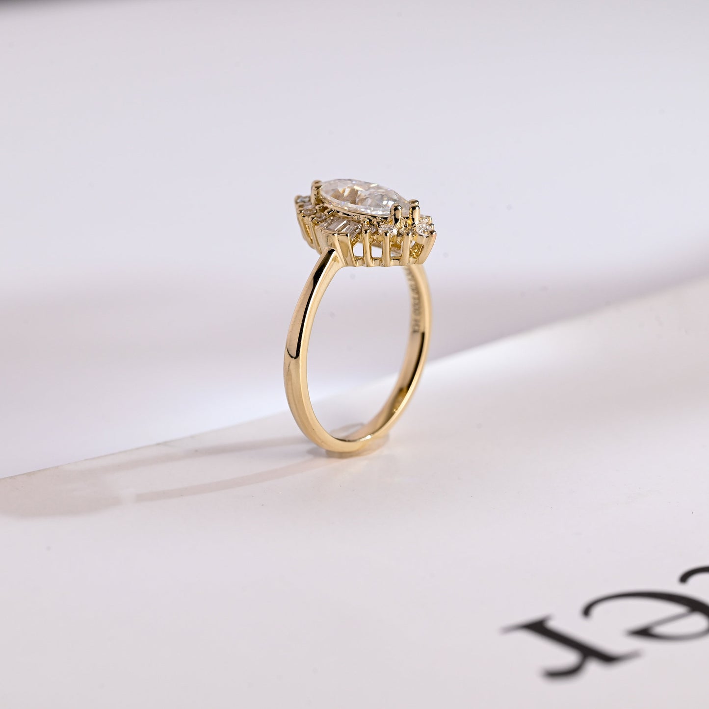 2.0 CT Marquise Cut Cluster Solitaire Moissanite Engagement Ring