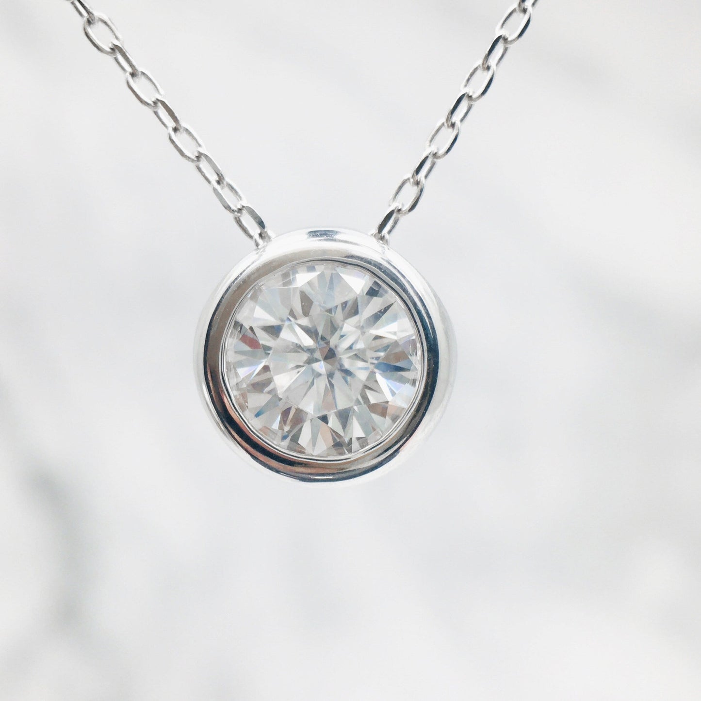 Ophelia- 3.0 CT Round Bezel Moissanite Necklace