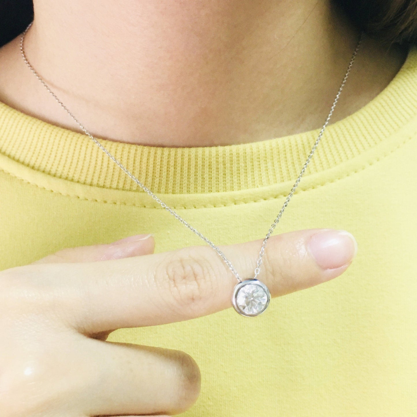 Ophelia- 3.0 CT Round Bezel Moissanite Necklace