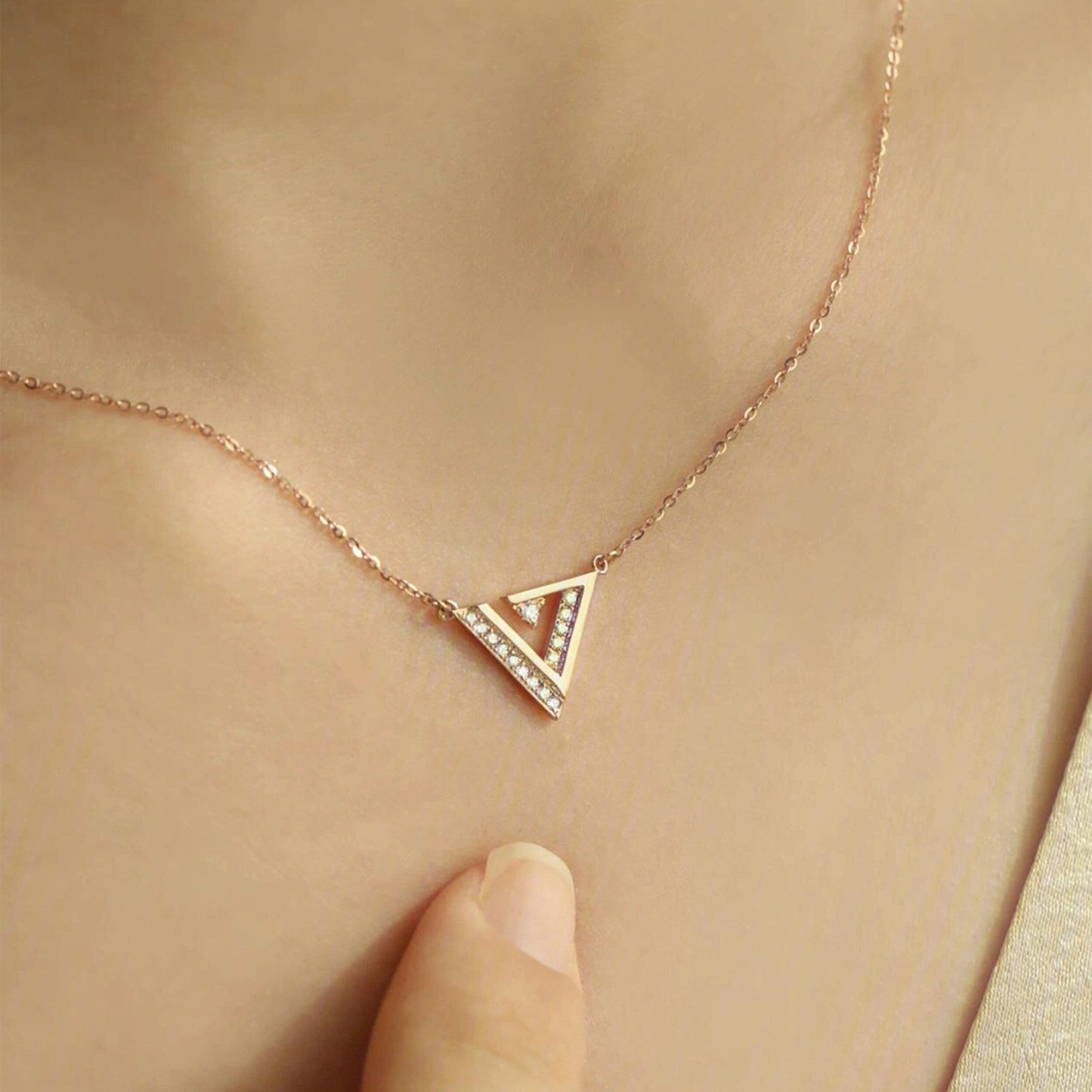 Xanthe-0.10 TCW Round Triangle Minimalist Moissanite Necklace
