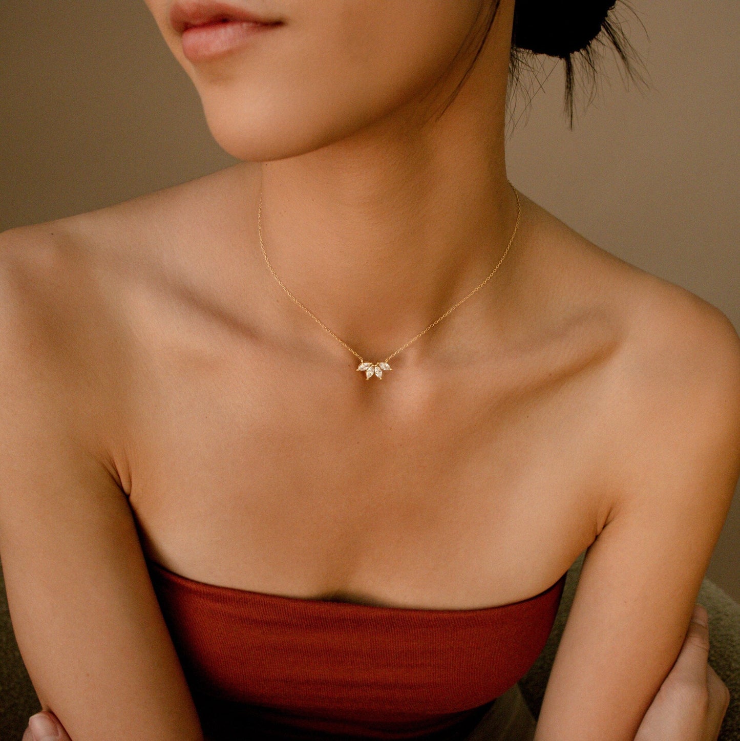 Delilah-0.40 TCW Marquise Flower Petal Moissanite Necklace