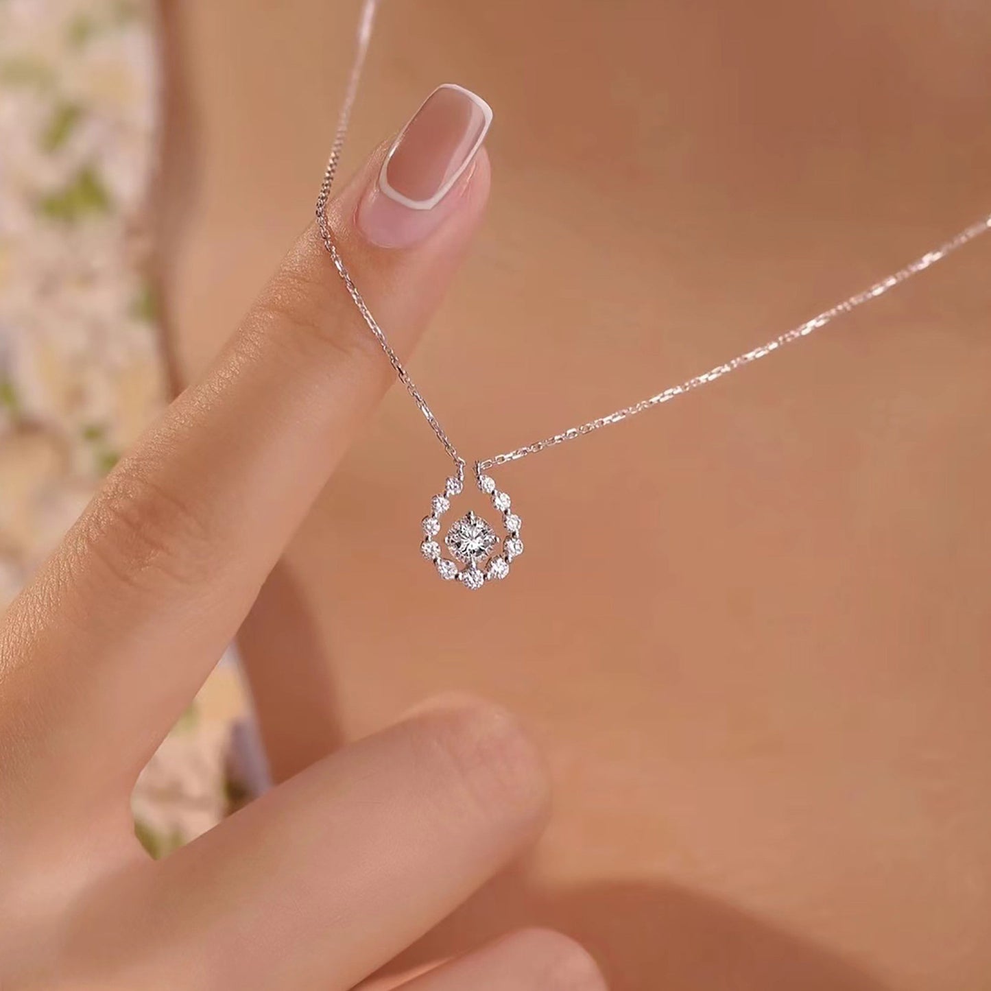 Talia-0.50 CT Round Halo Moissanite Necklace