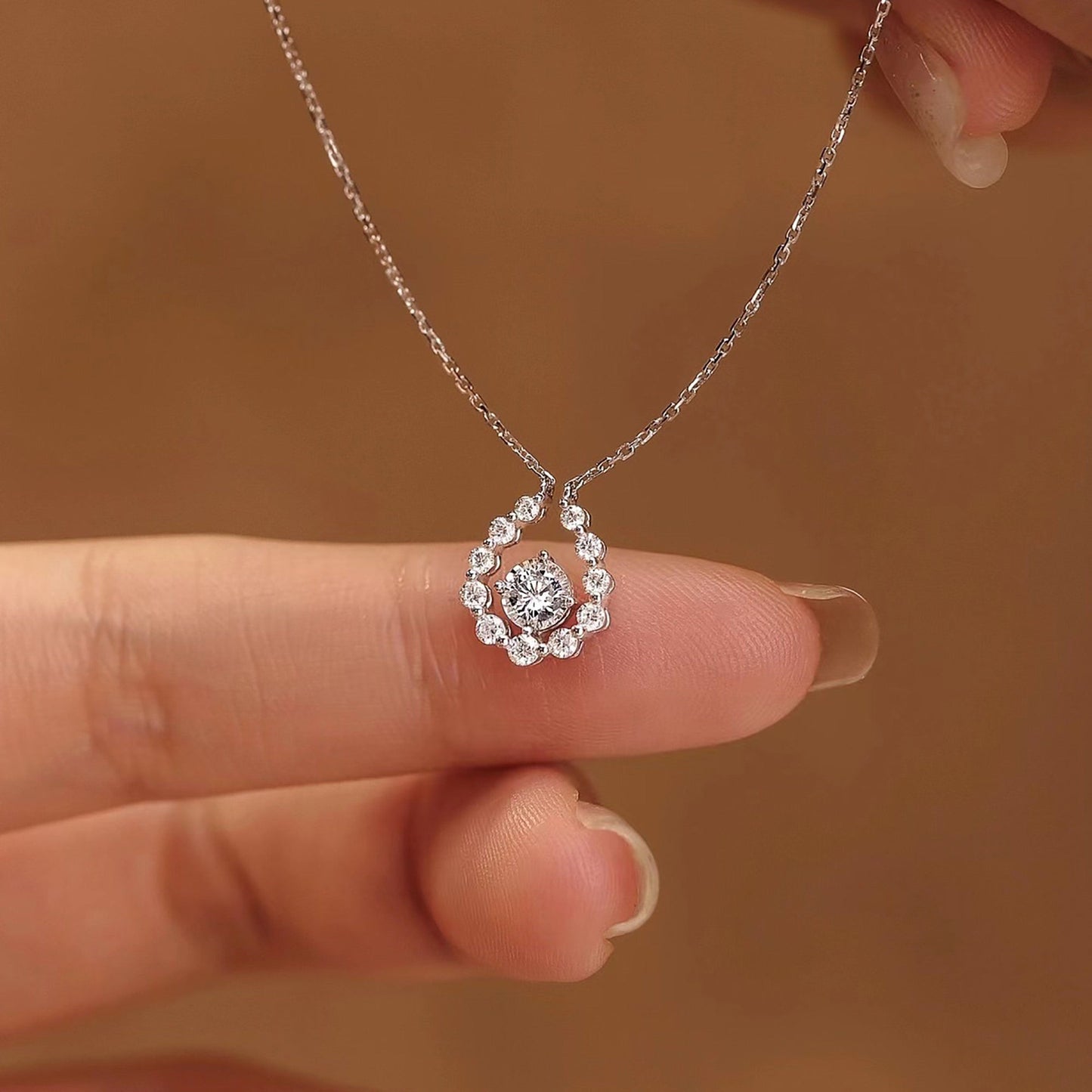 Talia-0.50 CT Round Halo Moissanite Necklace