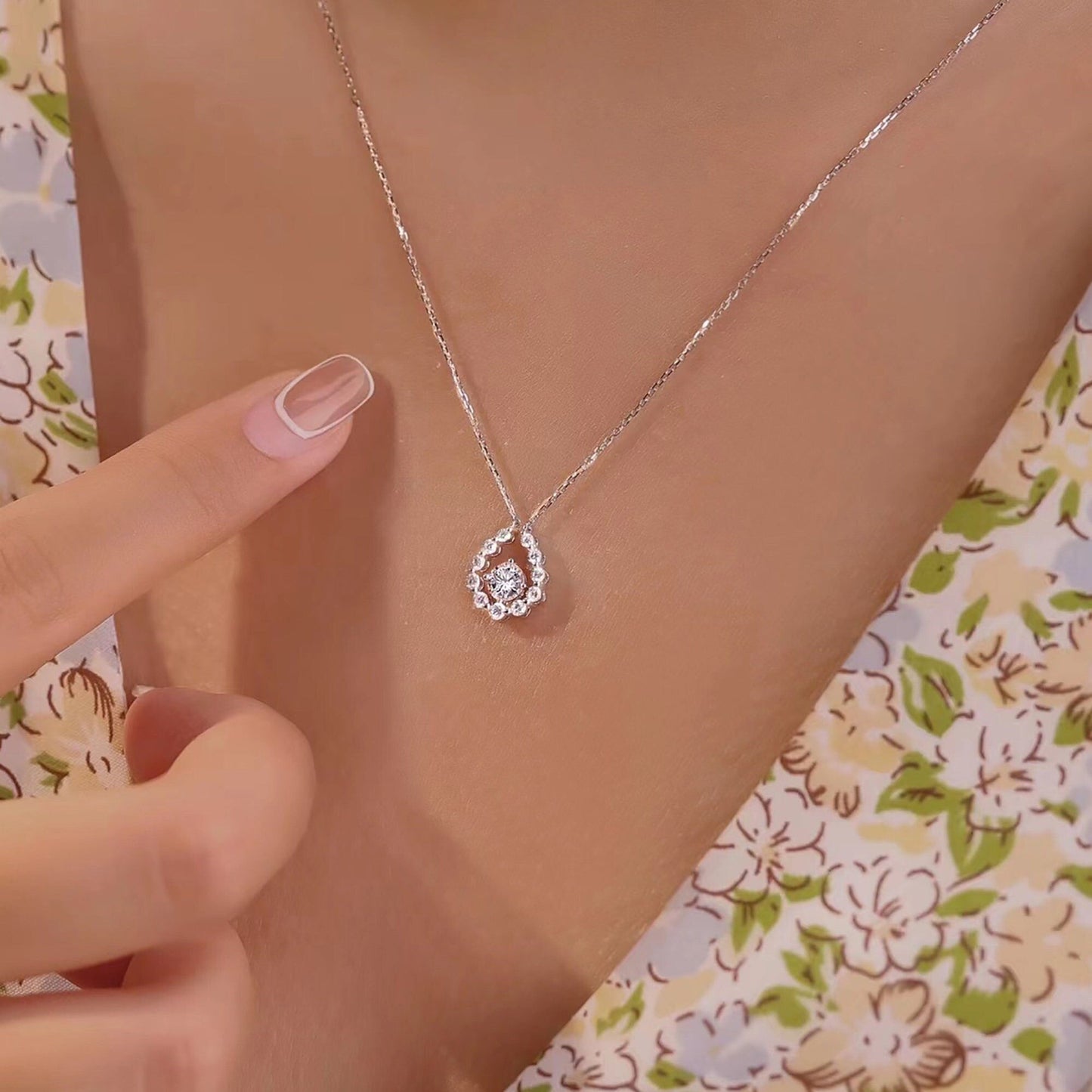 Talia-0.50 CT Round Halo Moissanite Necklace