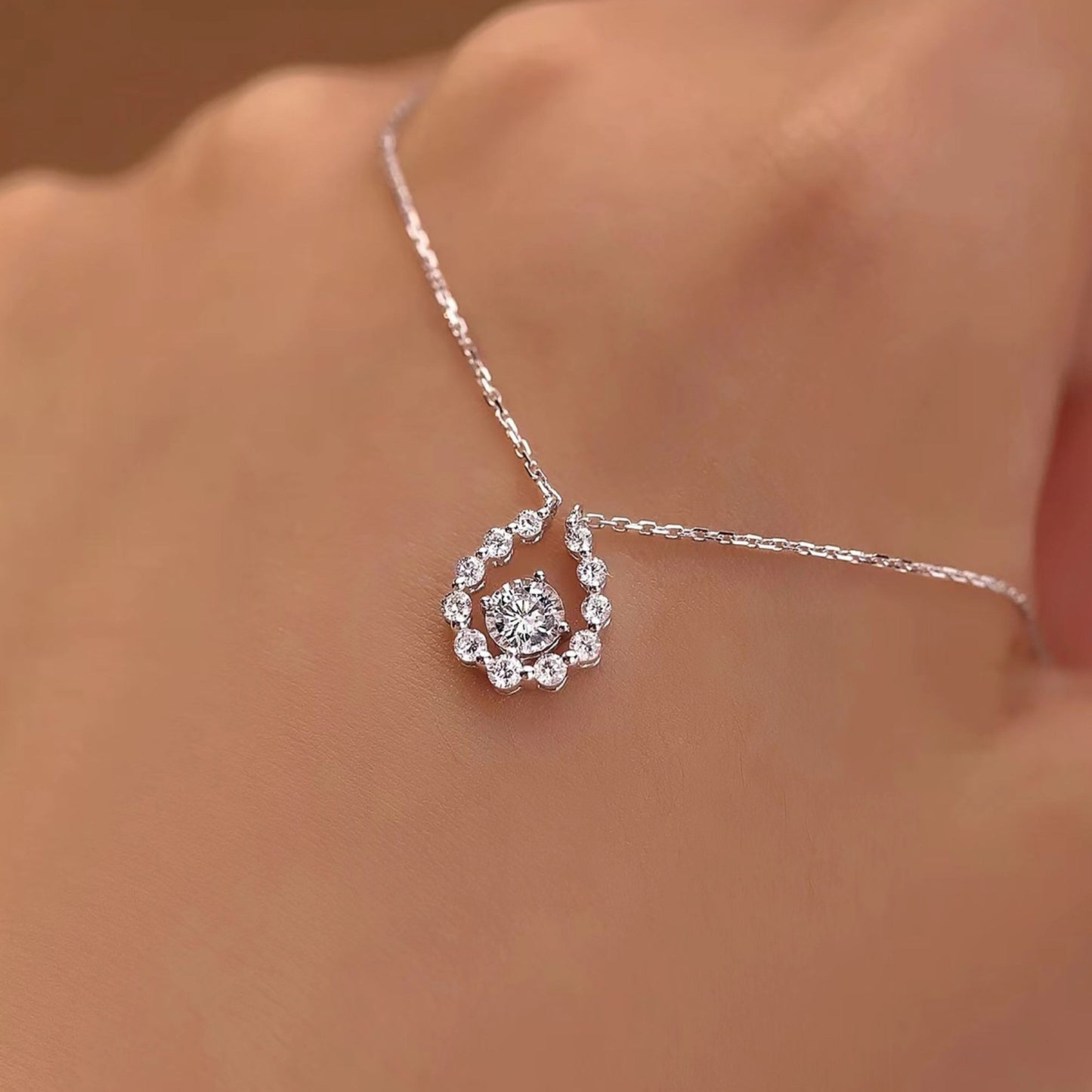 Talia-0.50 CT Round Halo Moissanite Necklace