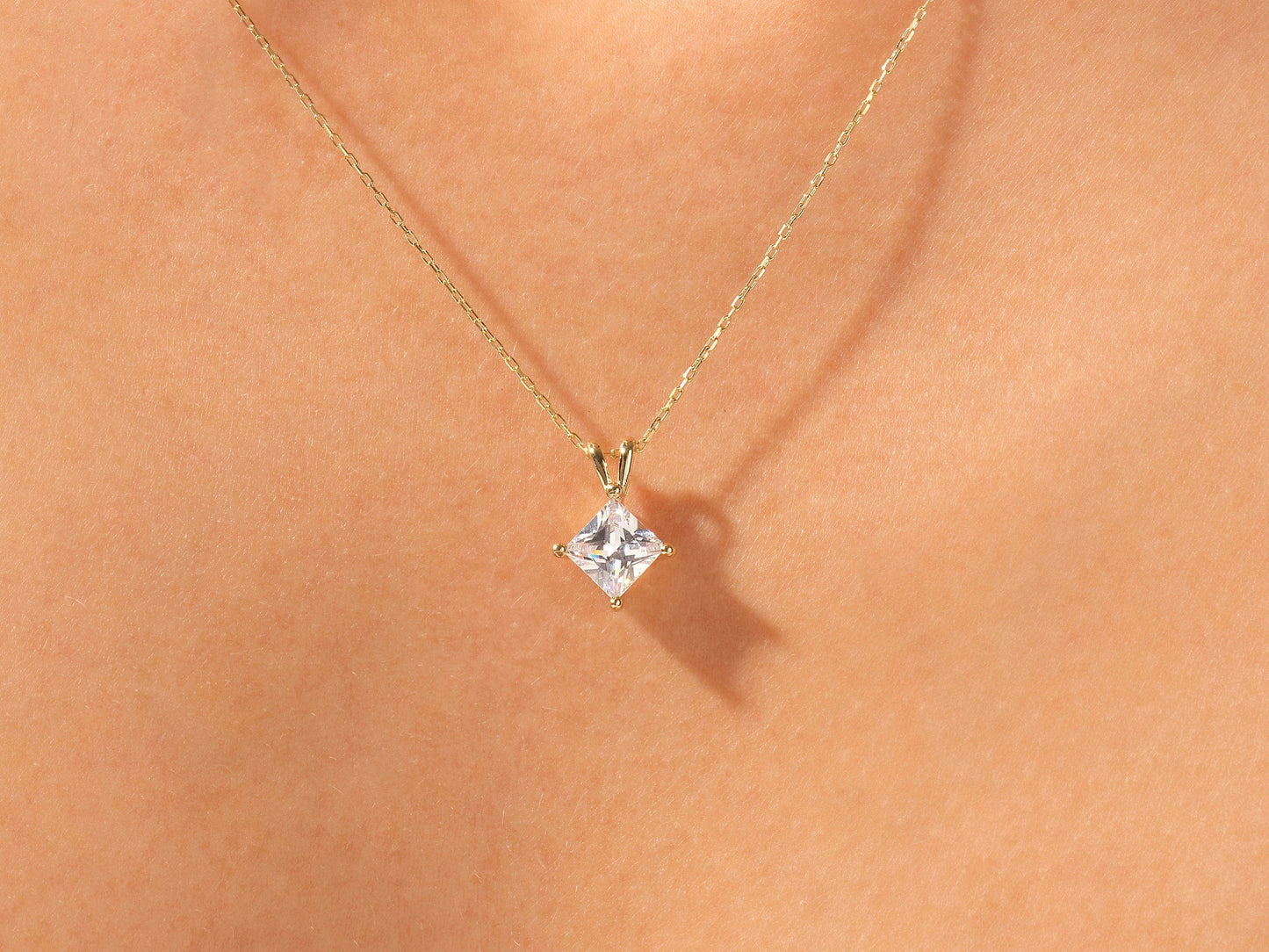 Jasmine - 1.0 CT Princess Solitaire Moissanite Necklace