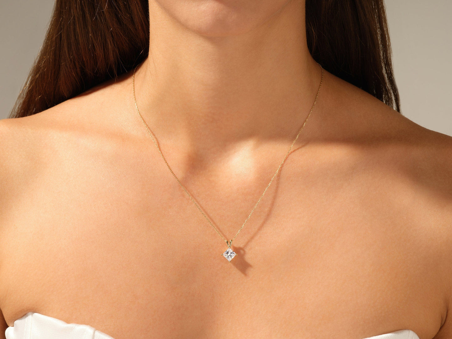 Jasmine - 1.0 CT Princess Solitaire Moissanite Necklace