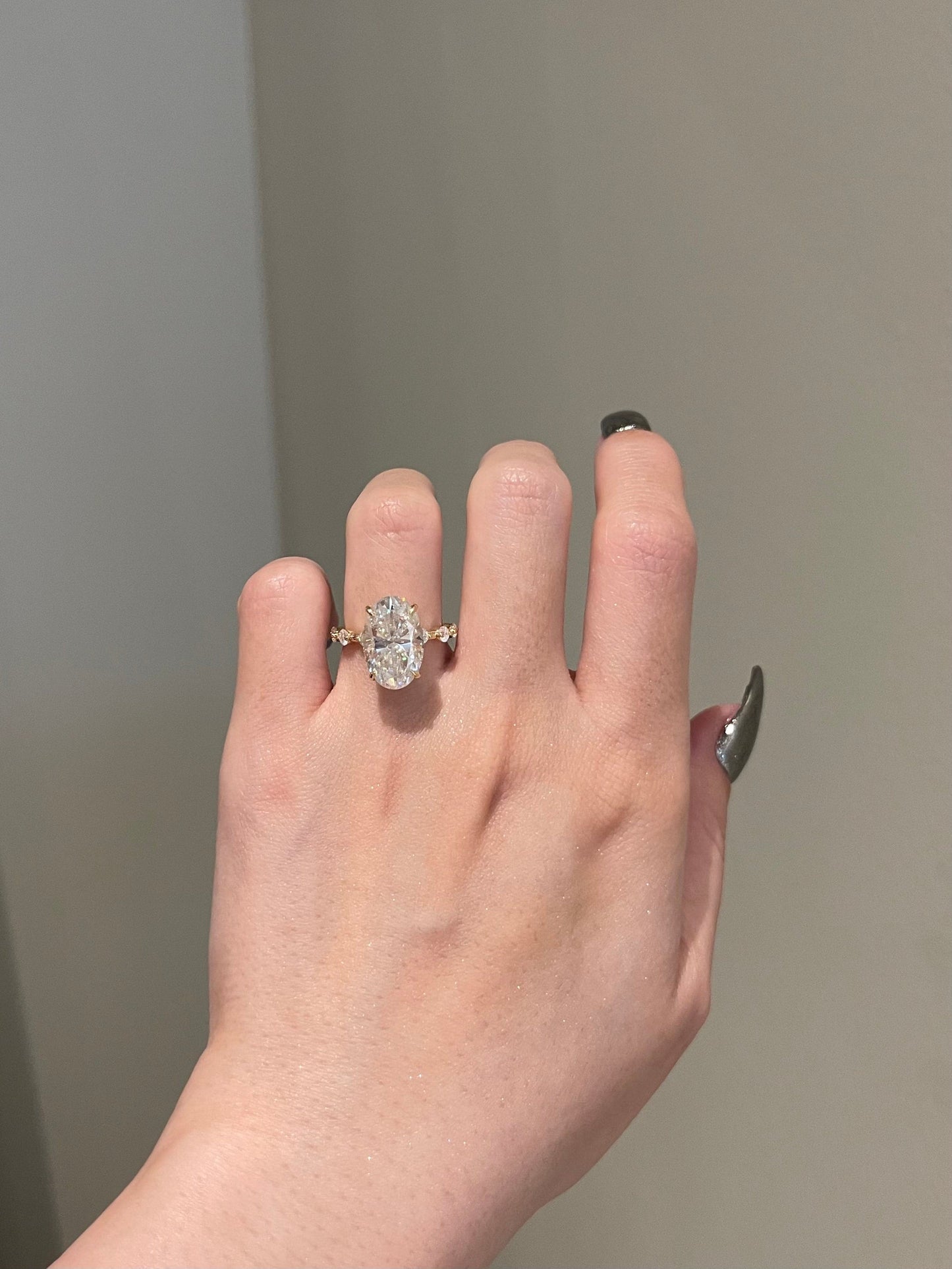 Jerry- 7.0 CT Oval Hidden Halo Dainty Moissanite Ring