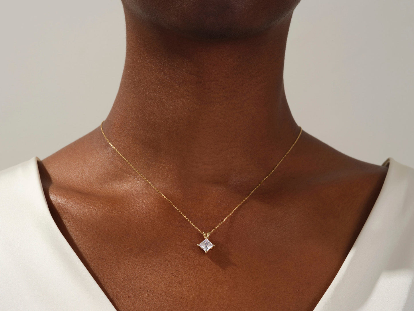 Jasmine - 1.0 CT Princess Solitaire Moissanite Necklace